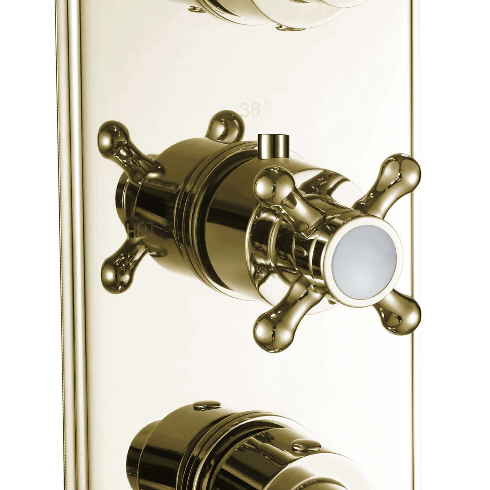 Regent traditional crosshead and white lever concealed thermostatic triple shower valve with 3 outlets - gold - Image 4