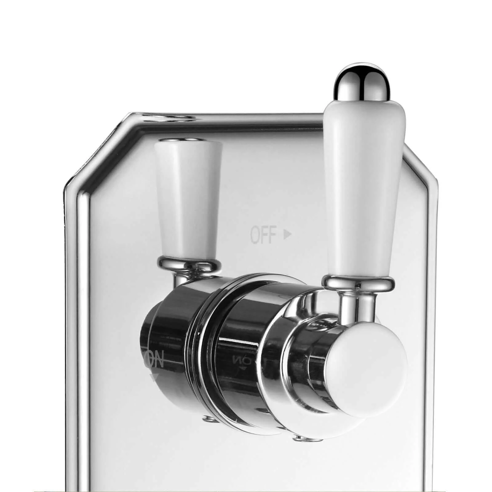 Regent traditional crosshead and white lever concealed thermostatic twin shower valve with 1 outlet - chrome - Image 3