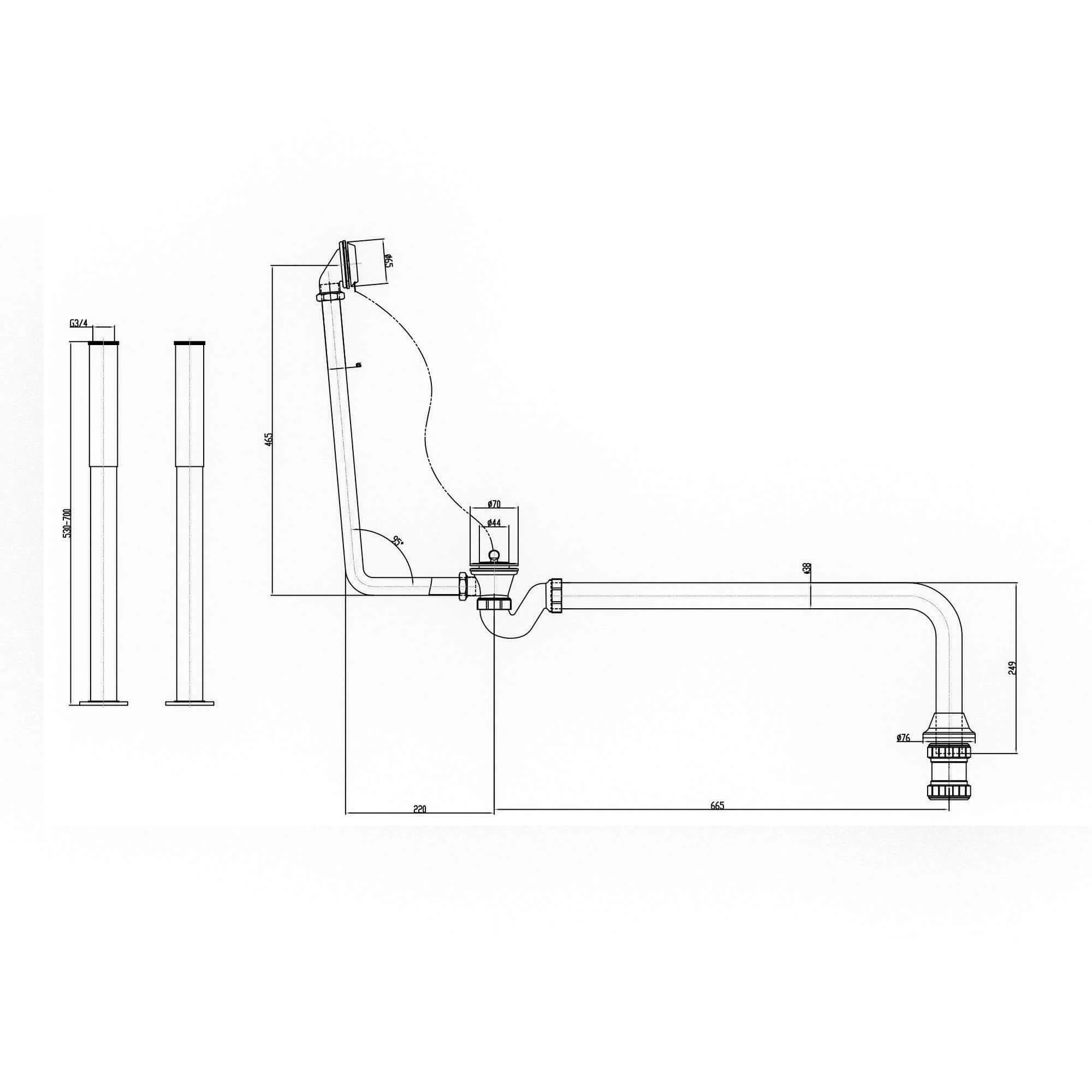 Roll top bath pack incl. exposed bath waste, shrouds and bath trap - chrome - Image 7
