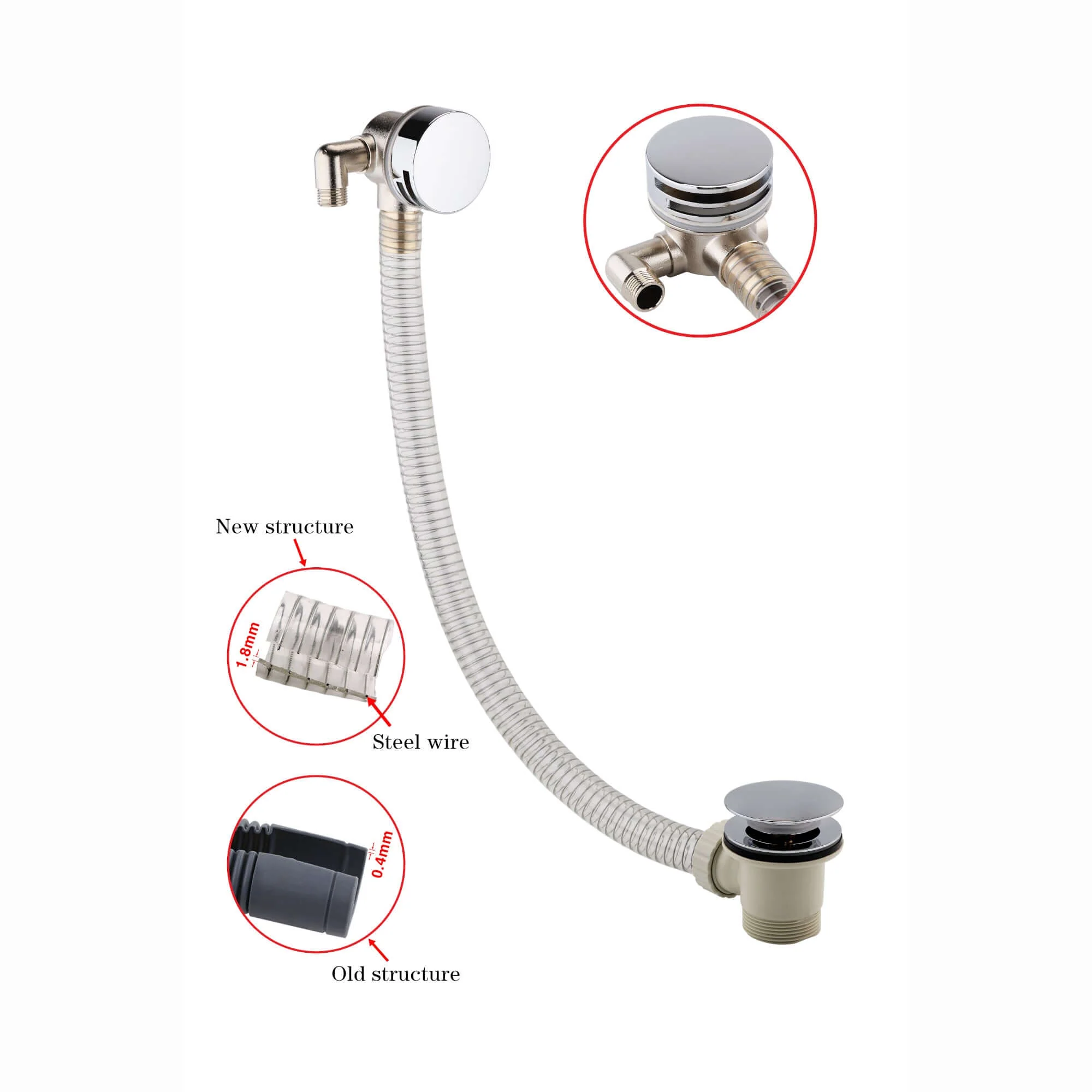 Round Bath Filler with Easy Clean Sprung Waste & Overflow - Chrome - Image 3