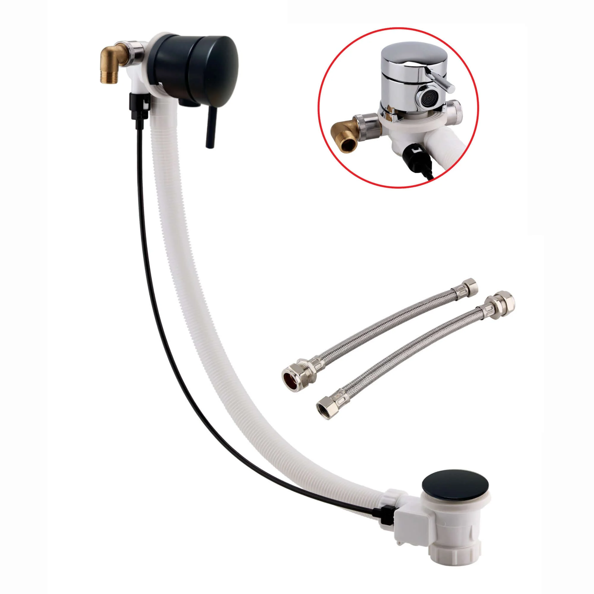 Round freeflow bath filler with overflow and pop up waste - matt black - Image 4