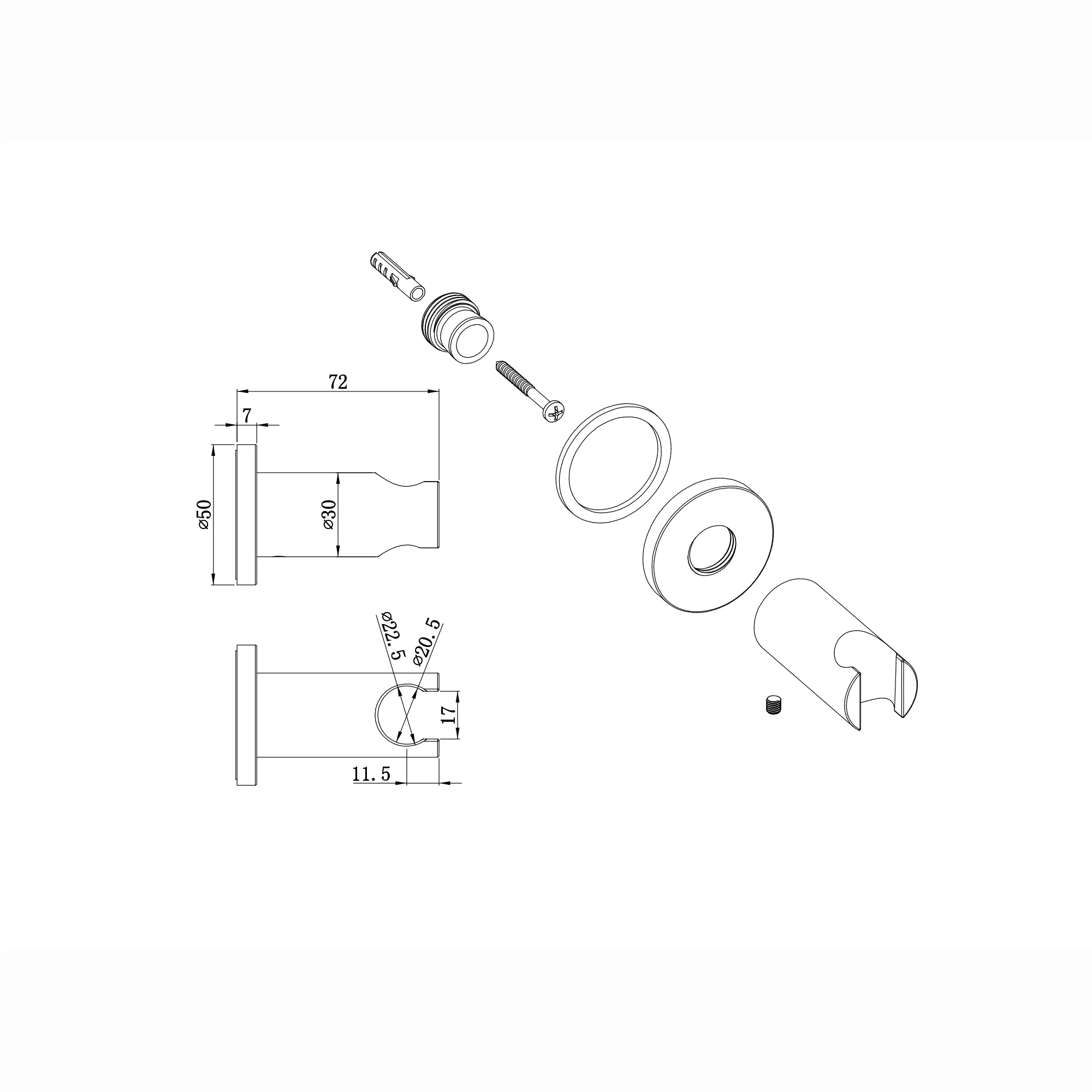 Round wall bracket for shower heads solid brass - gunmetal grey - Image 2