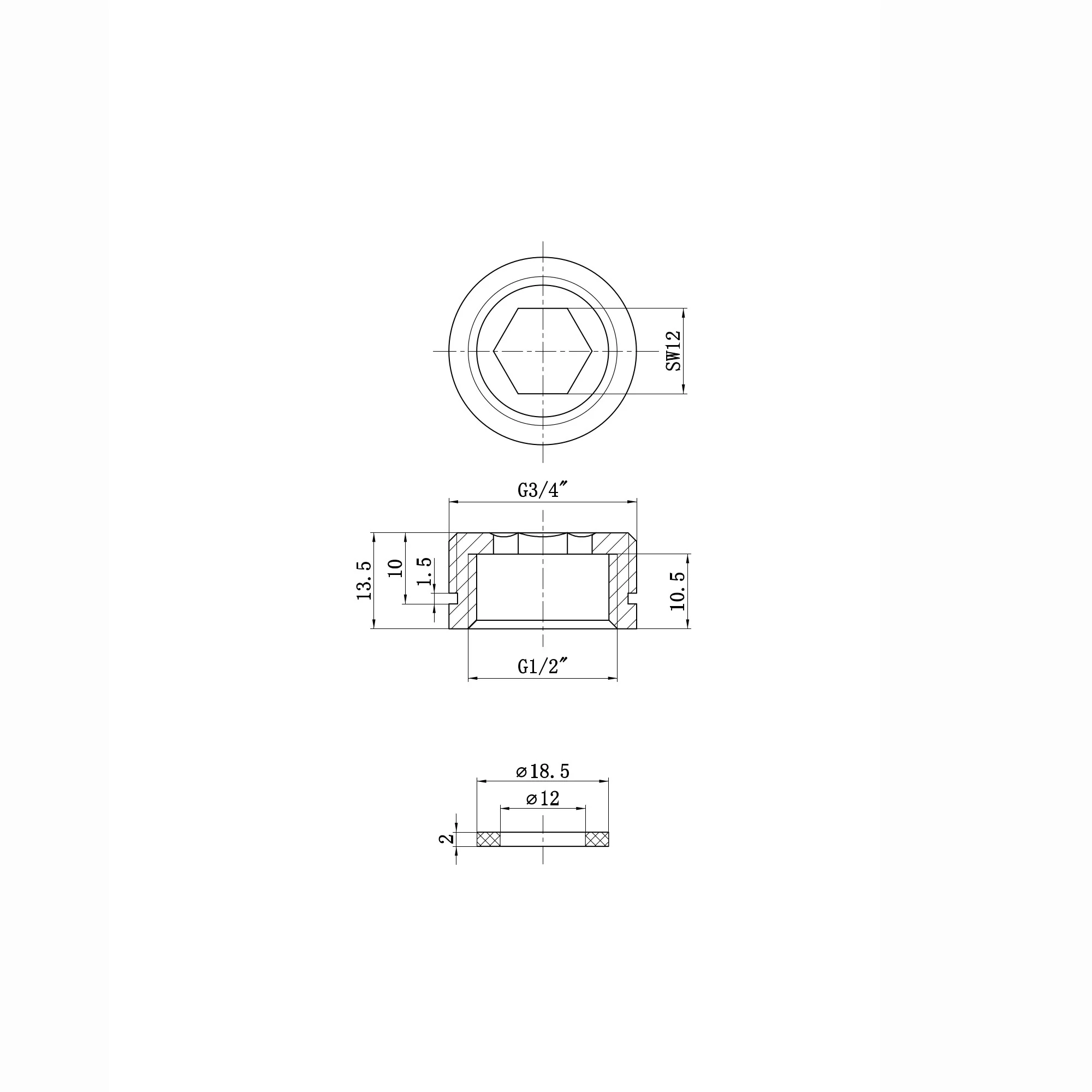 Shower adaptor 1/2" female to 3/4" male - chrome - Image 3