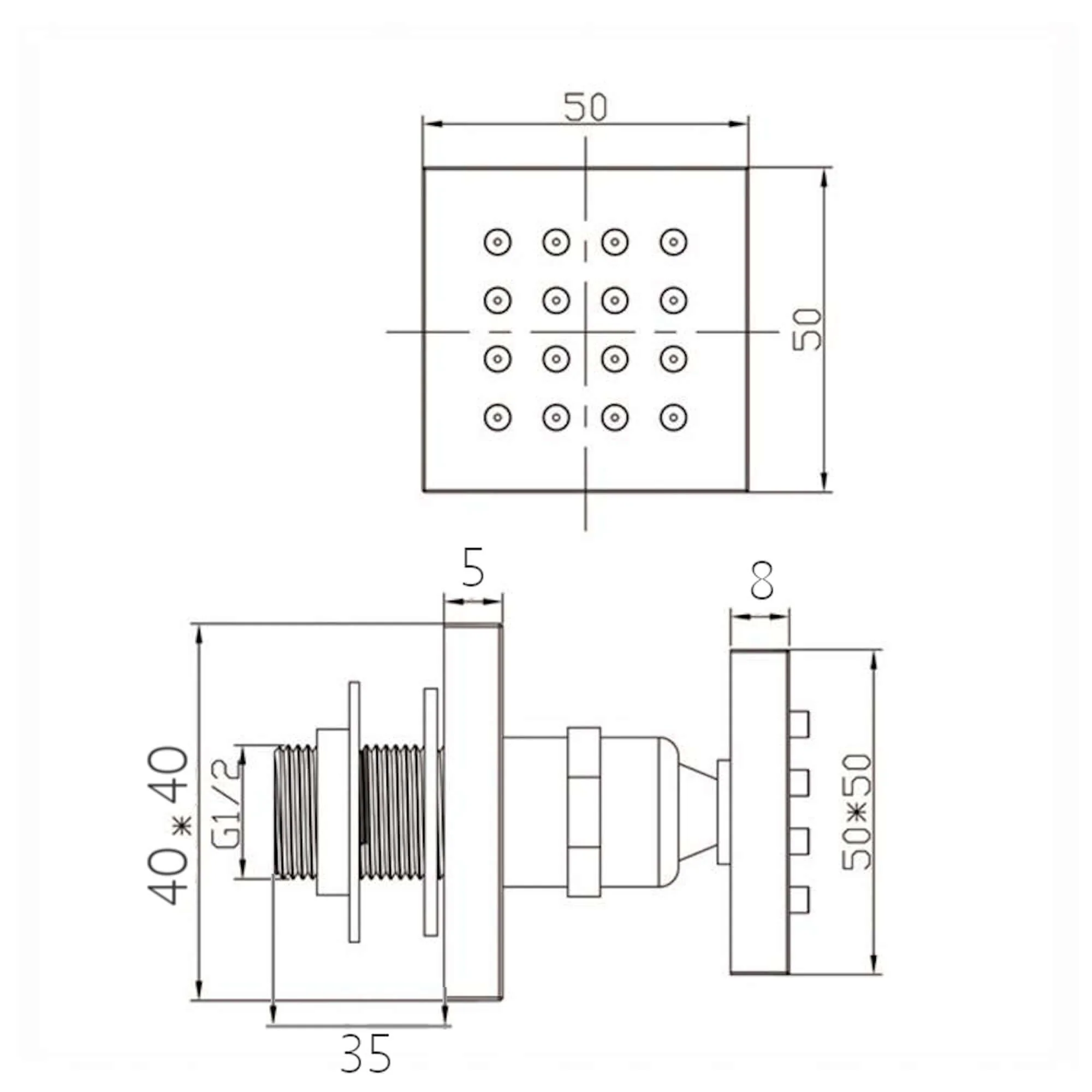 Spello Square Thermostatic Concealed Shower Set with Body Jets, Ceiling Overhead Shower, Handset Kit - Chrome - Image 9