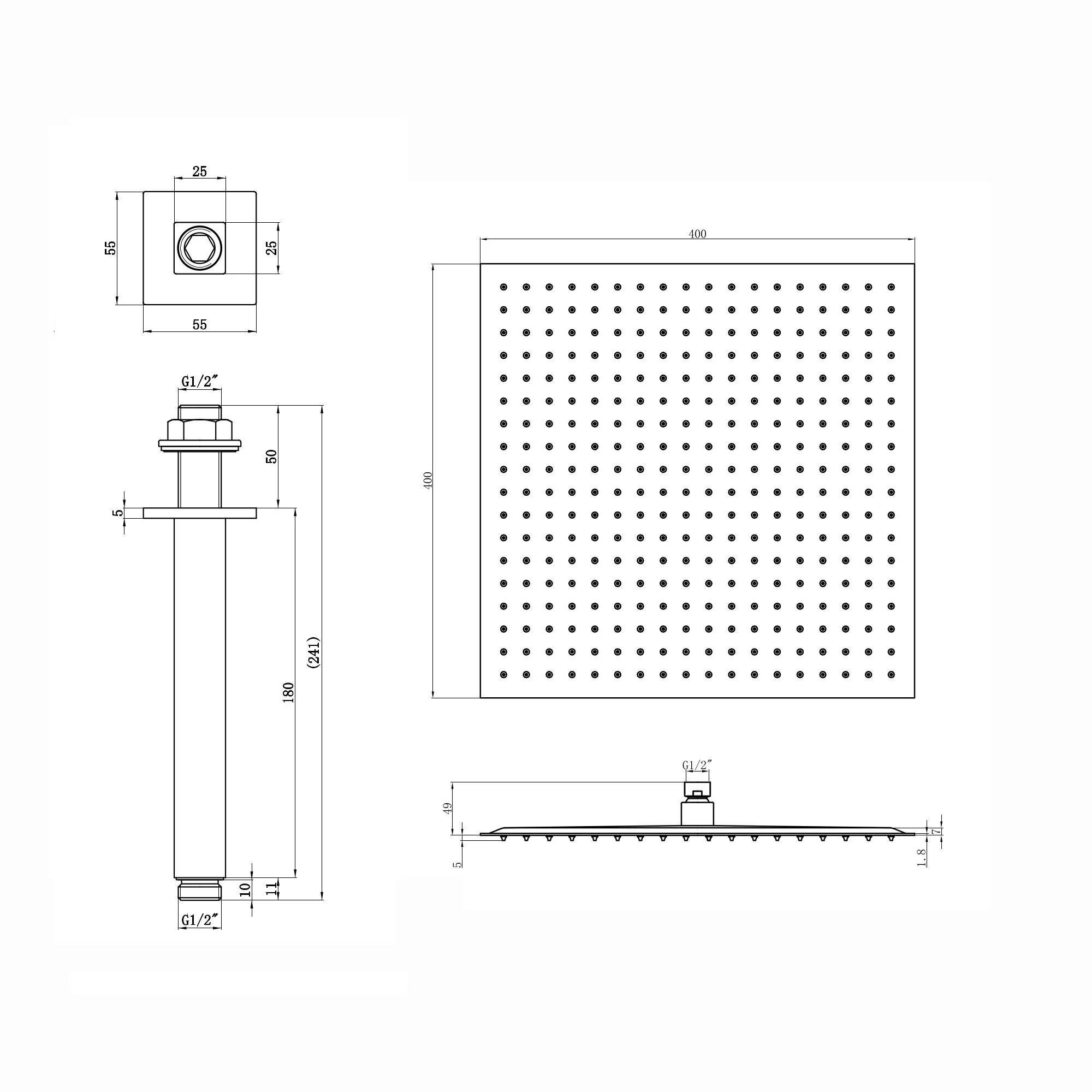 Spello Square Thermostatic Concealed Shower Set with Ceiling Mounted Shower - Brushed Brass - Image 5