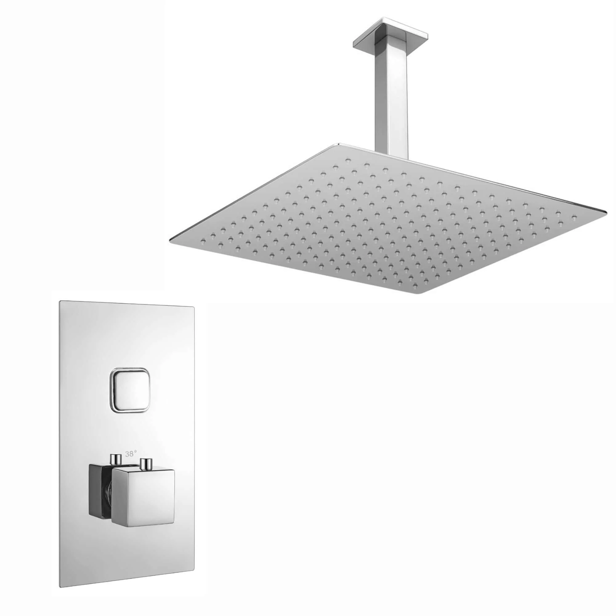 Spello Square Thermostatic Concealed Shower Set with Ceiling Mounted Shower - Chrome