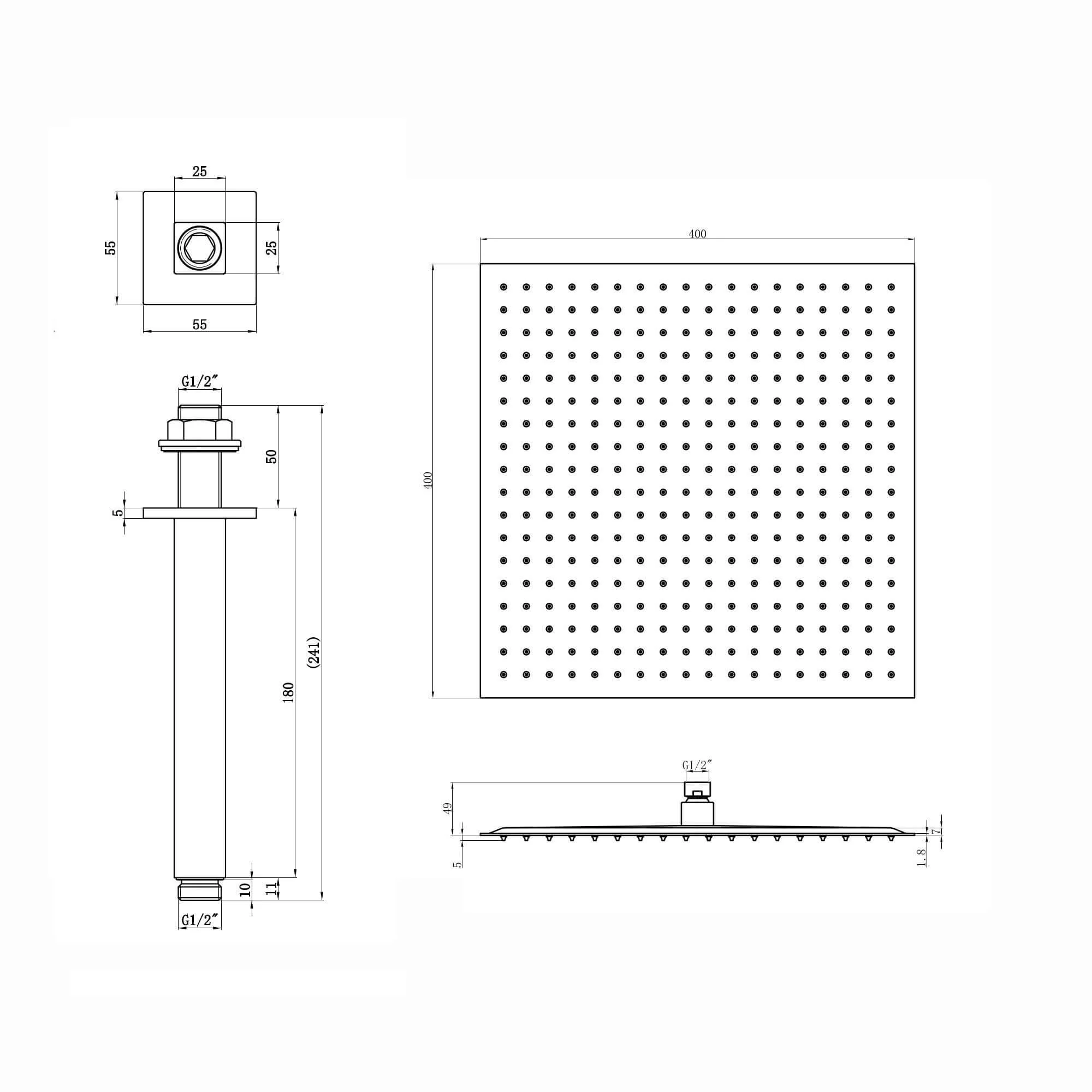 Spello Square Thermostatic Concealed Shower Set with Ceiling Mounted Shower - Chrome - Image 5