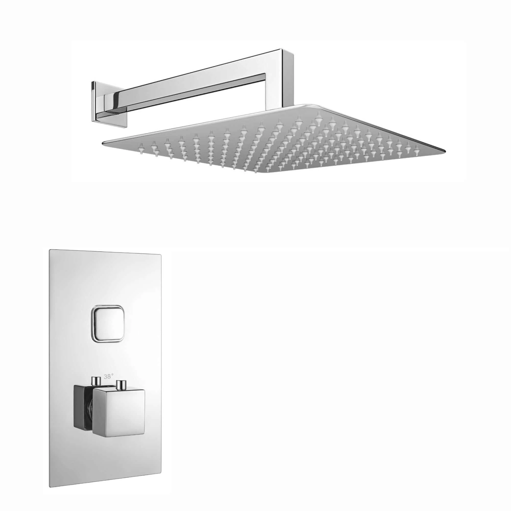 Spello Square Thermostatic Concealed Shower Set with Wall Mounted Shower Head - Chrome