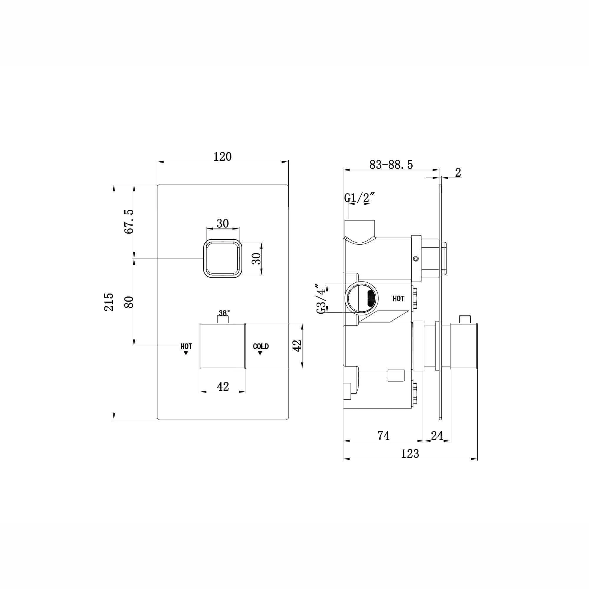Spello Square Thermostatic Concealed Shower Set with Wall Mounted Shower Head - Chrome - Image 4