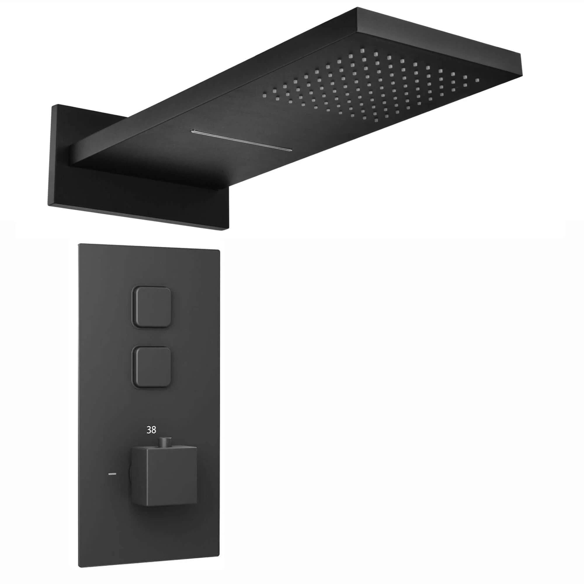 Spello Square Thermostatic Concealed Shower Set with Dual Overhead Shower - Black