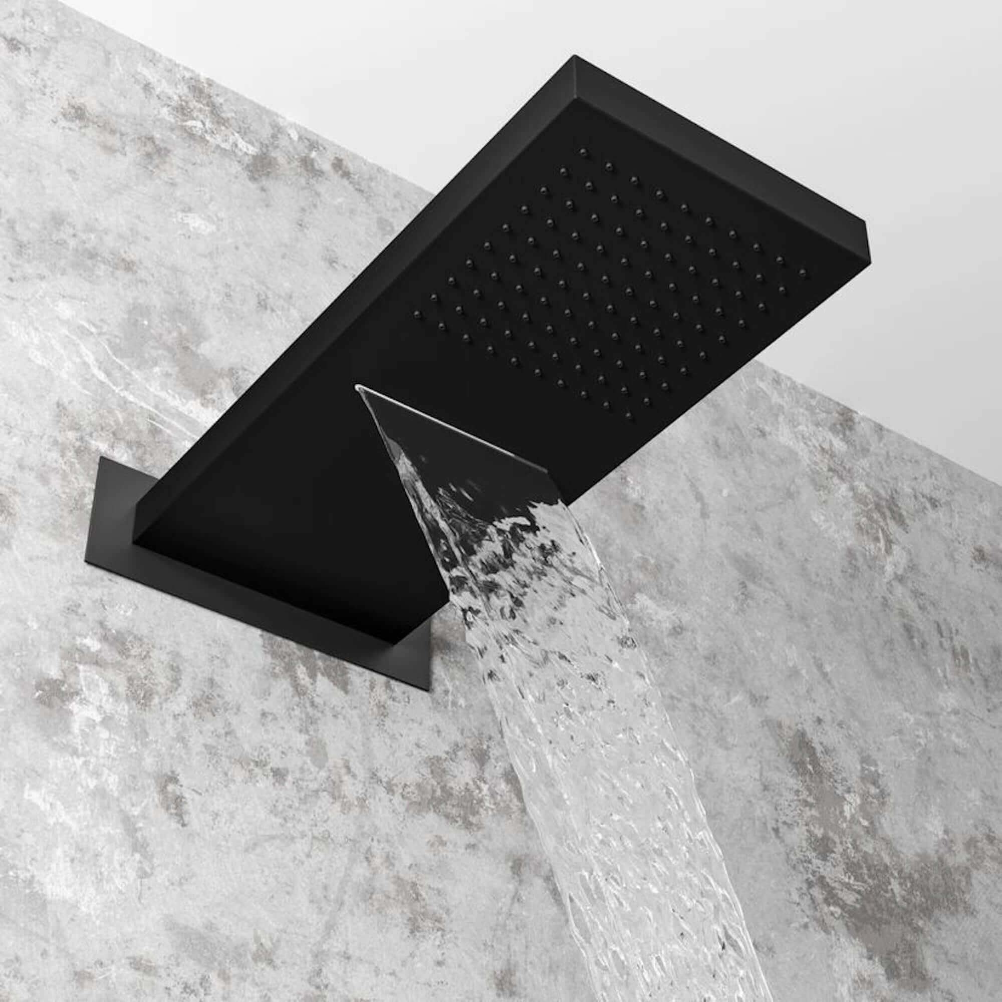 Spello Square Thermostatic Concealed Shower Set with Dual Overhead Shower - Black - Image 3