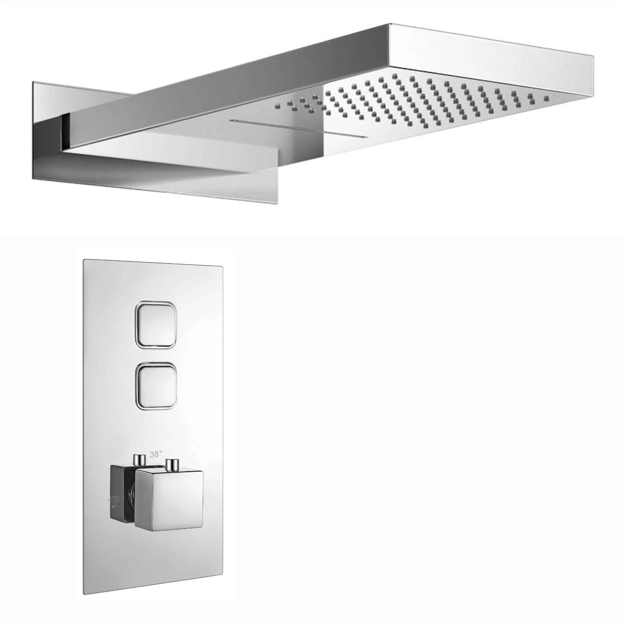 Spello Square Thermostatic Concealed Shower Set with Dual Overhead Shower - Chrome