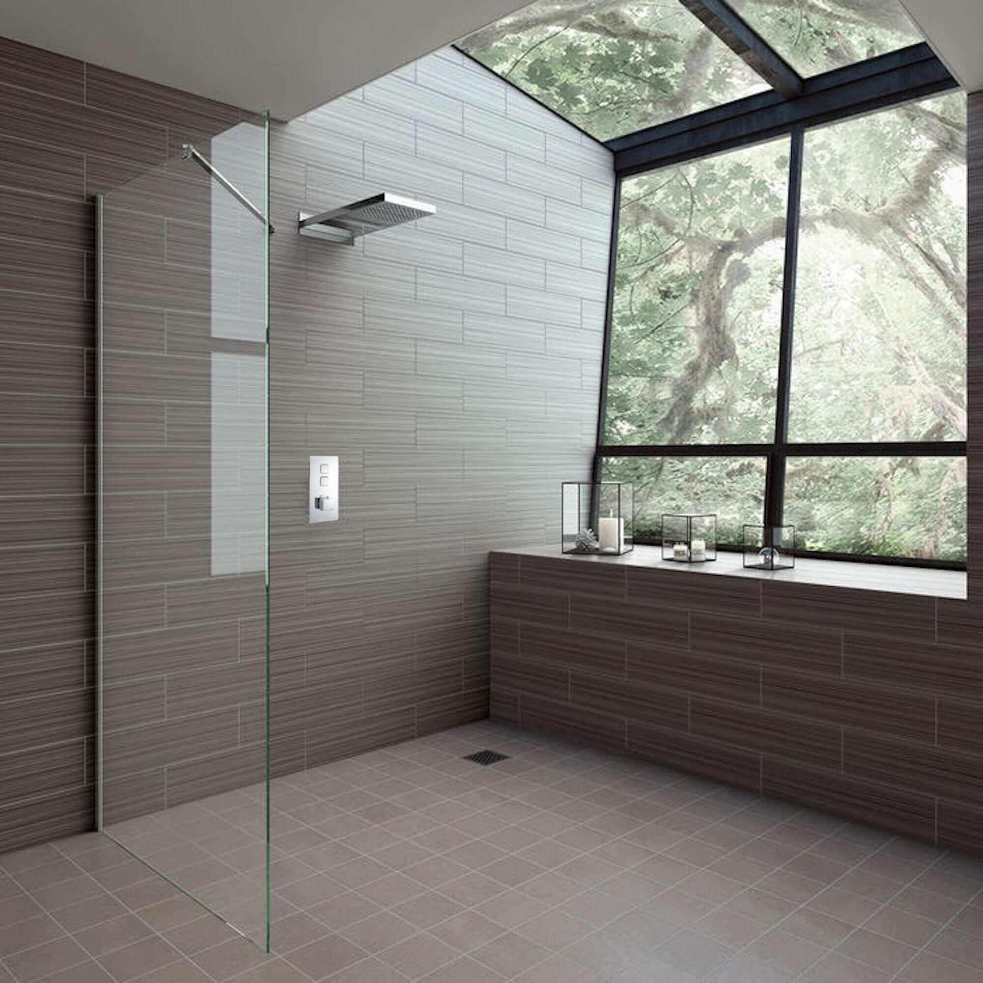 Spello Square Thermostatic Concealed Shower Set with Dual Overhead Shower - Chrome - Image 4