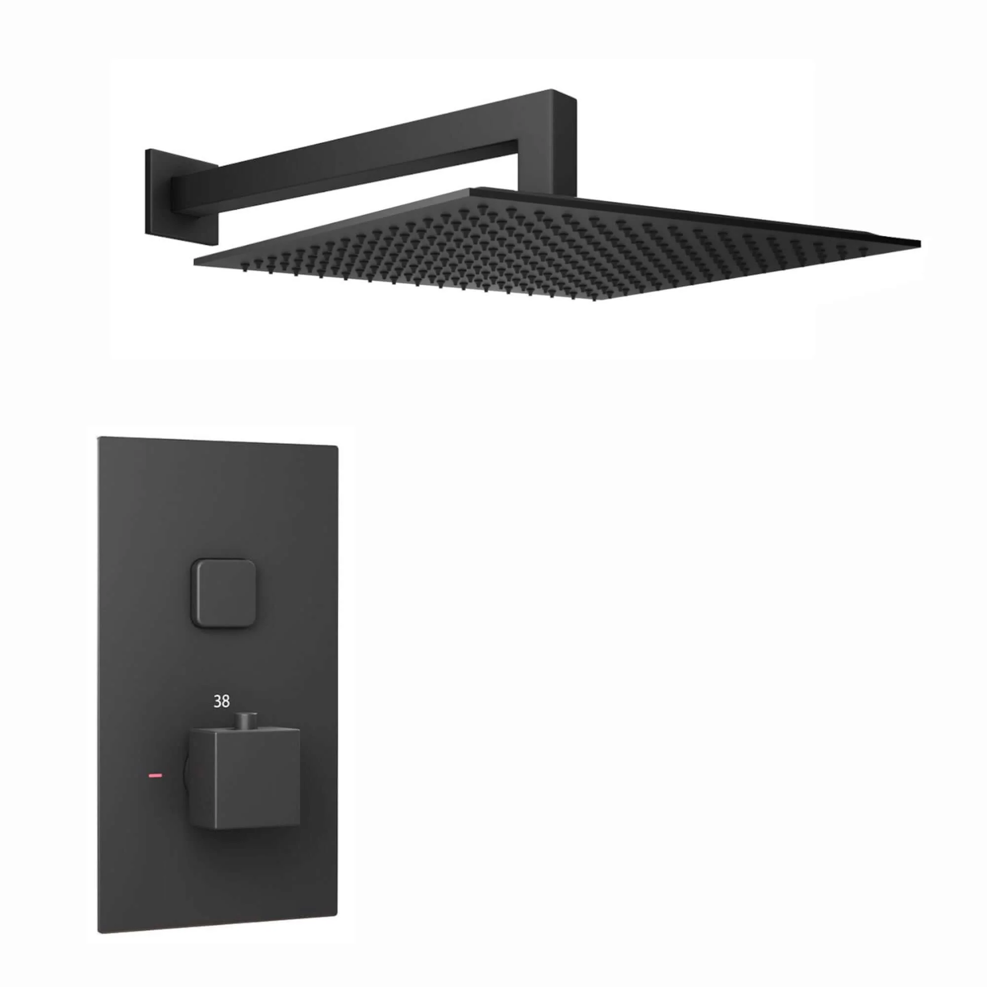 Spello Square Thermostatic Concealed Shower Set with Wall Mounted Shower Head - Black