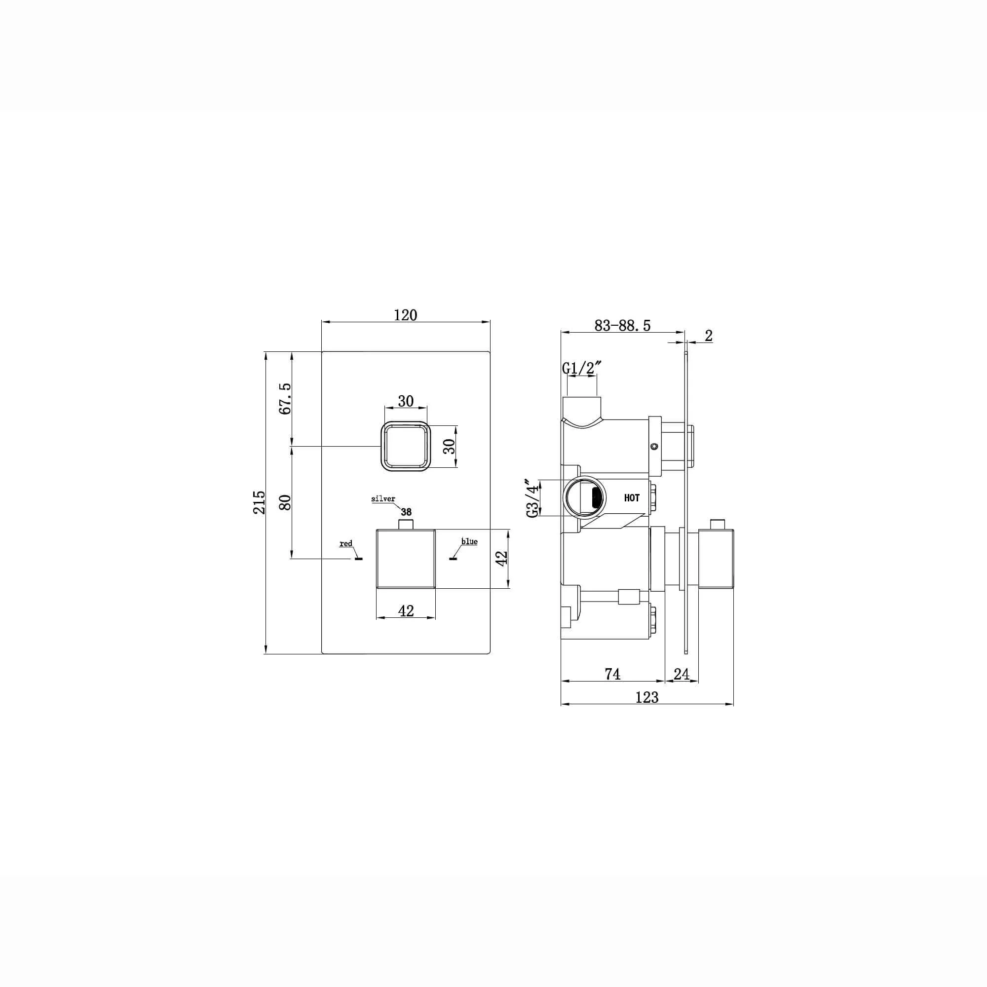 Spello Square Thermostatic Concealed Shower Set with Wall Mounted Shower Head - Black - Image 4