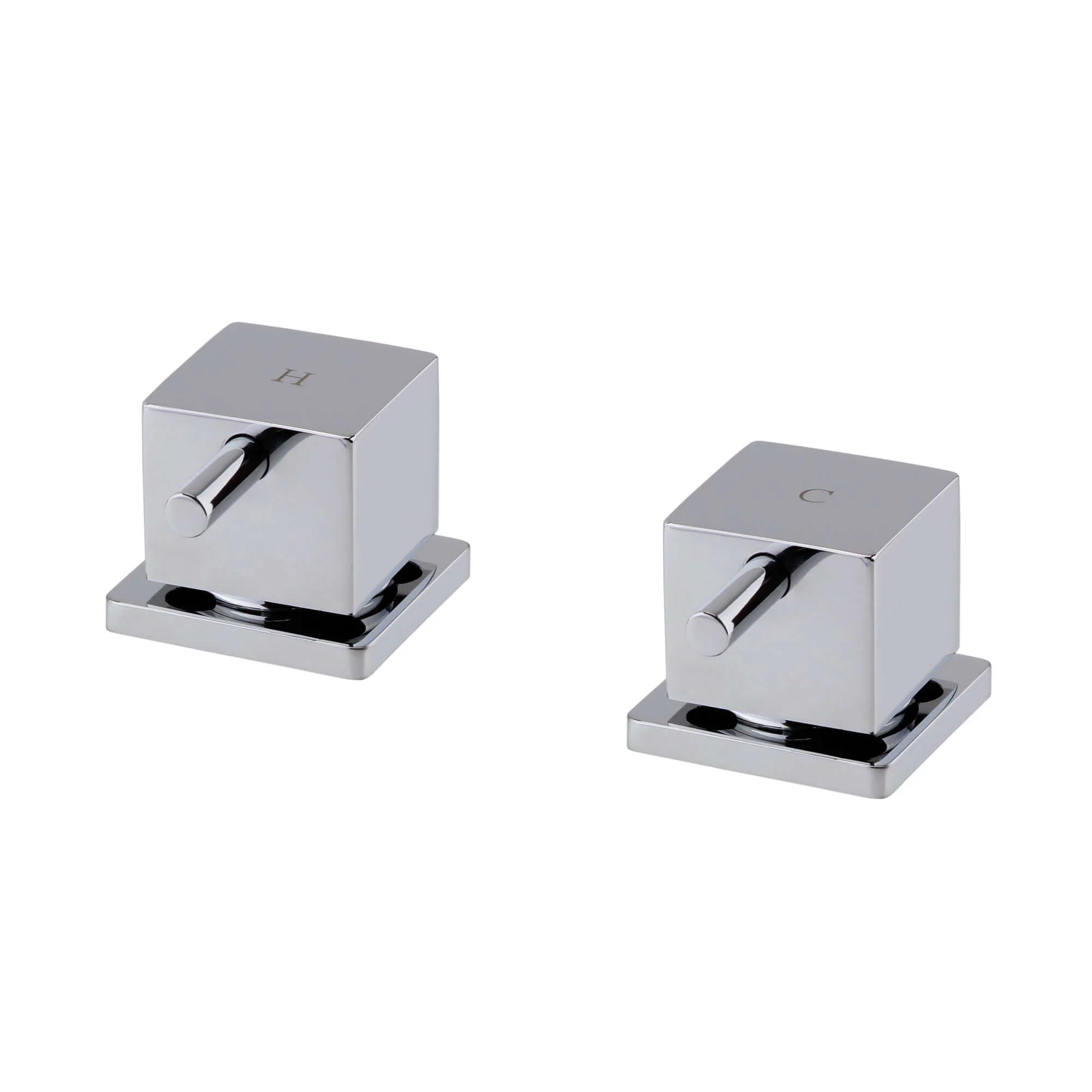 Square 3/4" deck bath side valves (pair) - chrome