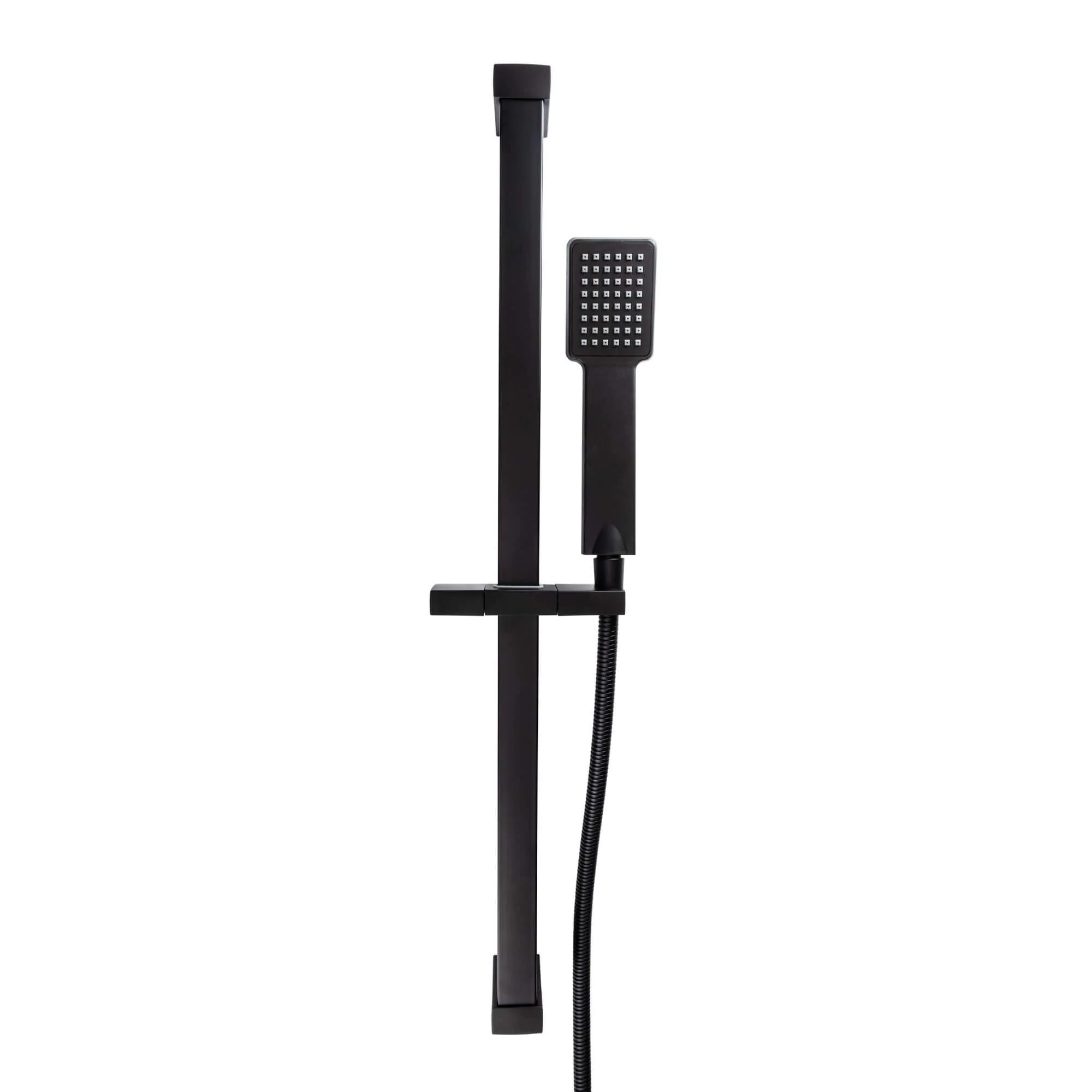 Square contemporary shower slider riser rail kit with handset and hose - black - Image 2