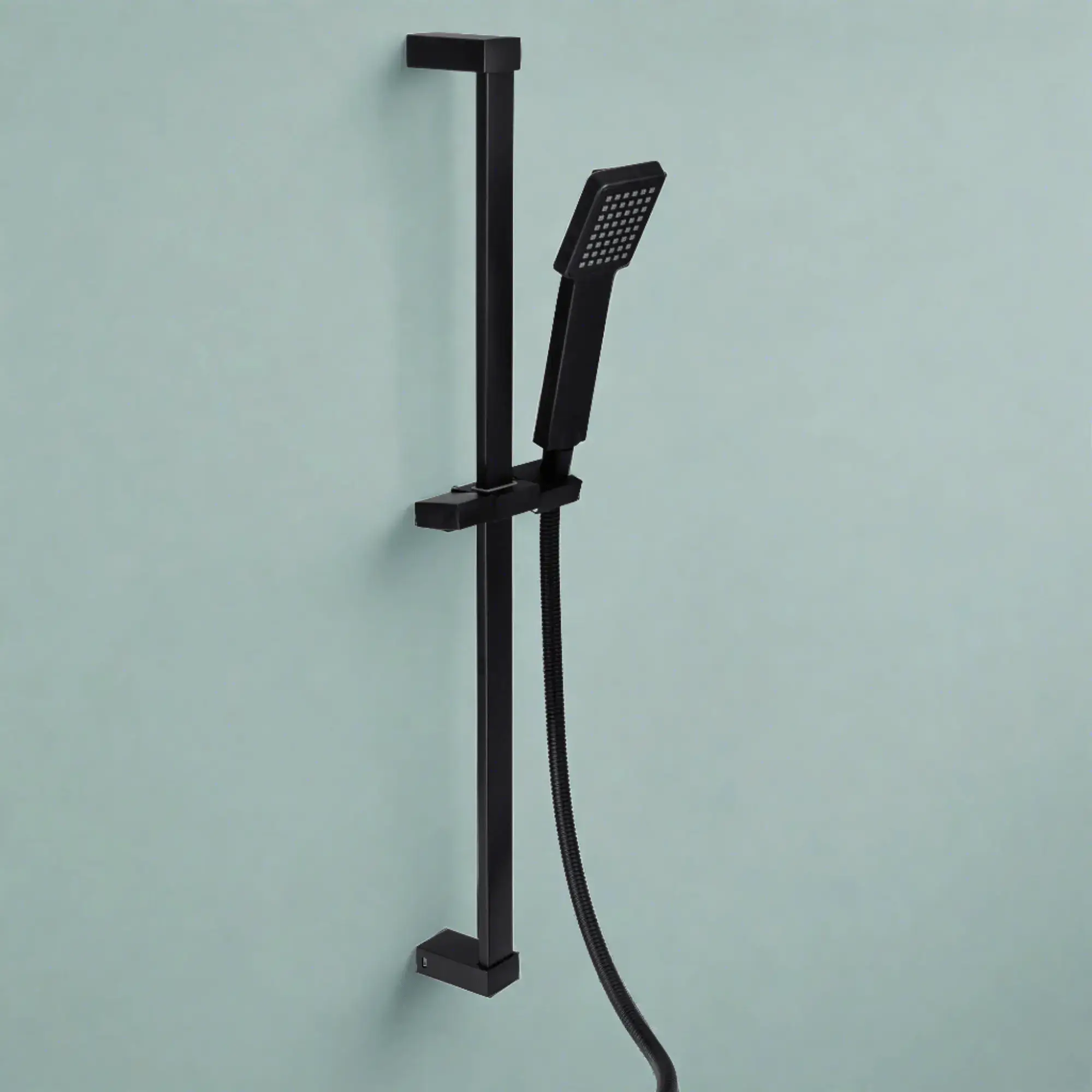 Square contemporary shower slider riser rail kit with handset and hose - black - Image 5