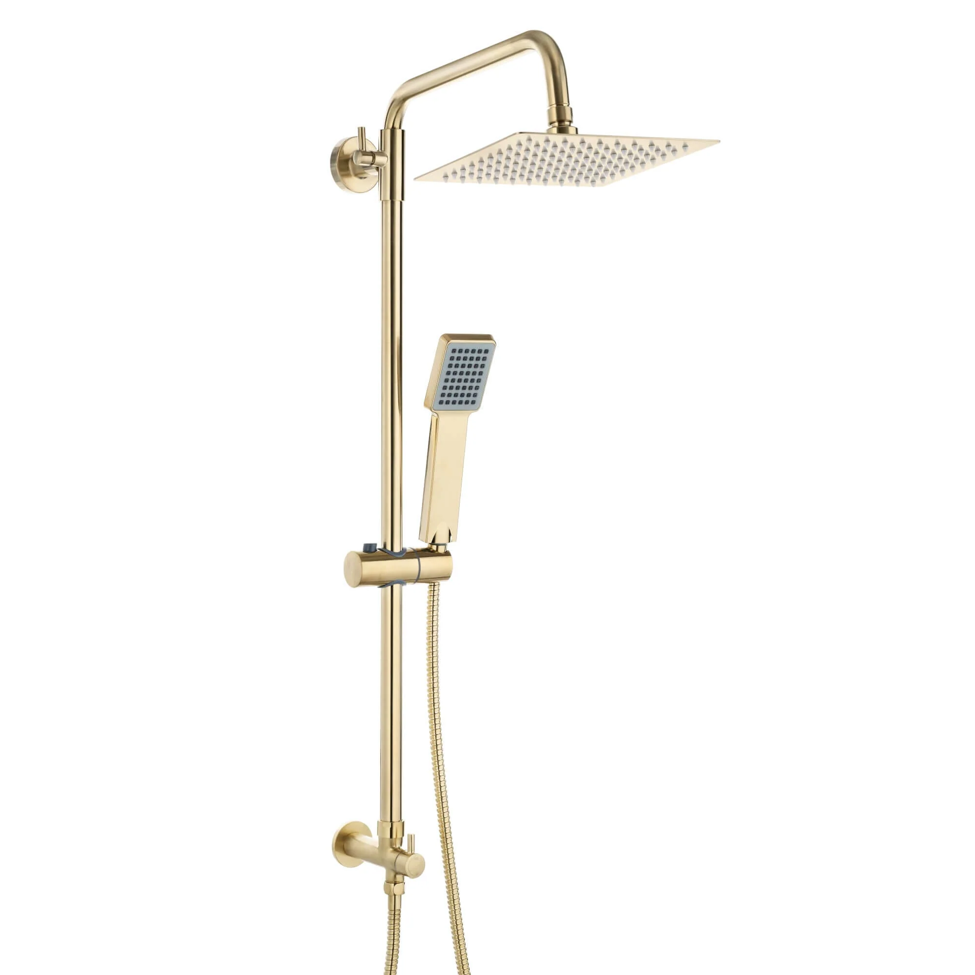 Square dual shower riser rail kit for concealed installation - brushed brass