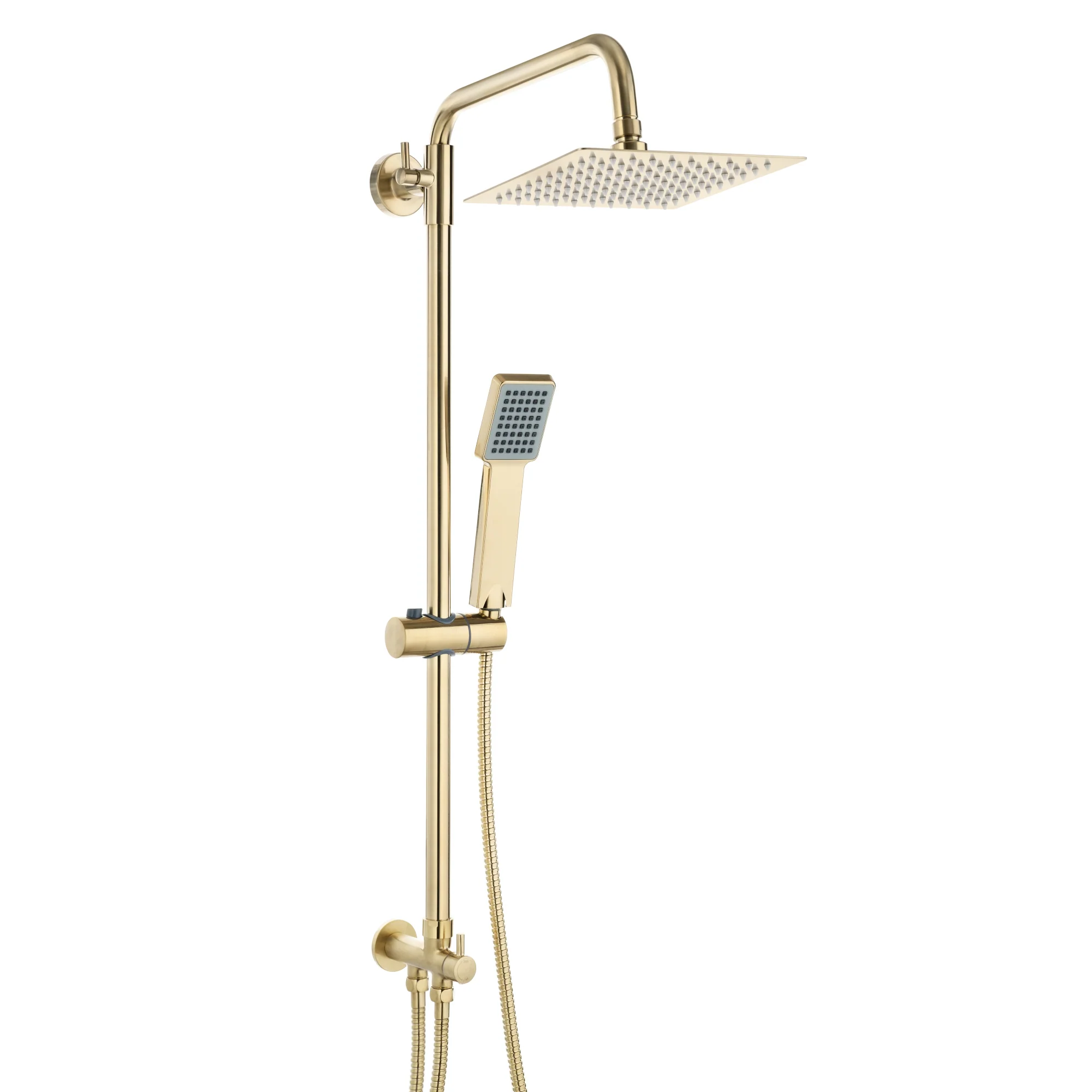 Square dual shower riser rail kit for exposed installation - brushed brass