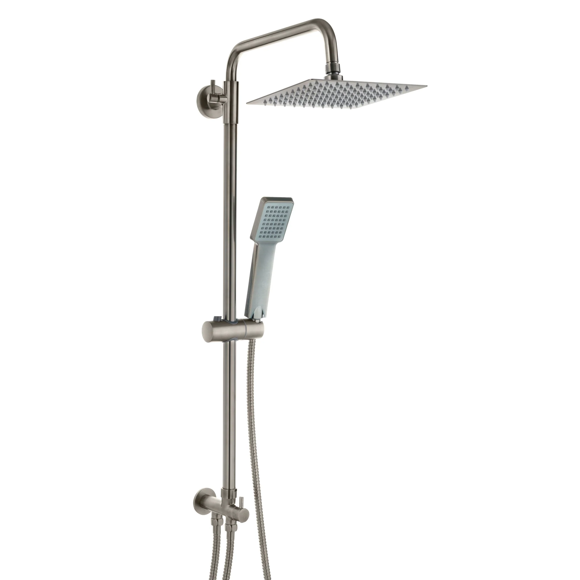 Square dual shower riser rail kit for exposed installation - gunmetal grey