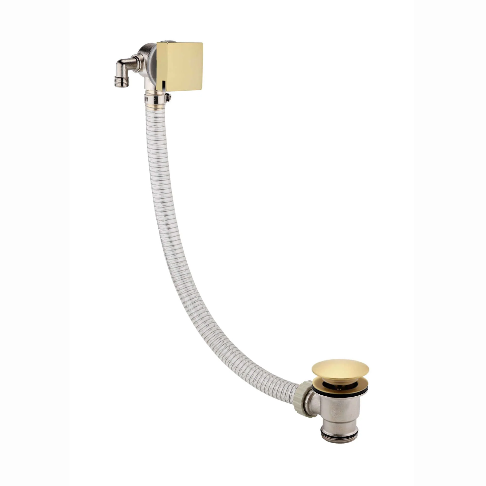 Square overflow bath filler with 3/4" deck bath side valves (pair) - brushed brass - Image 2