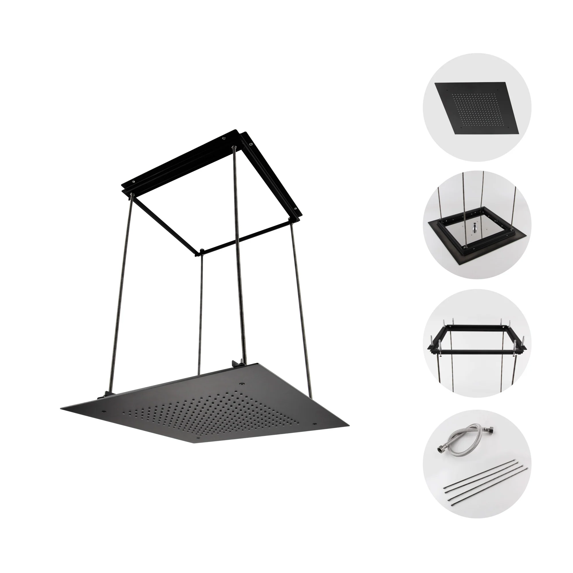 Square recessed 400mm shower head stainless steel - matt black - Image 2