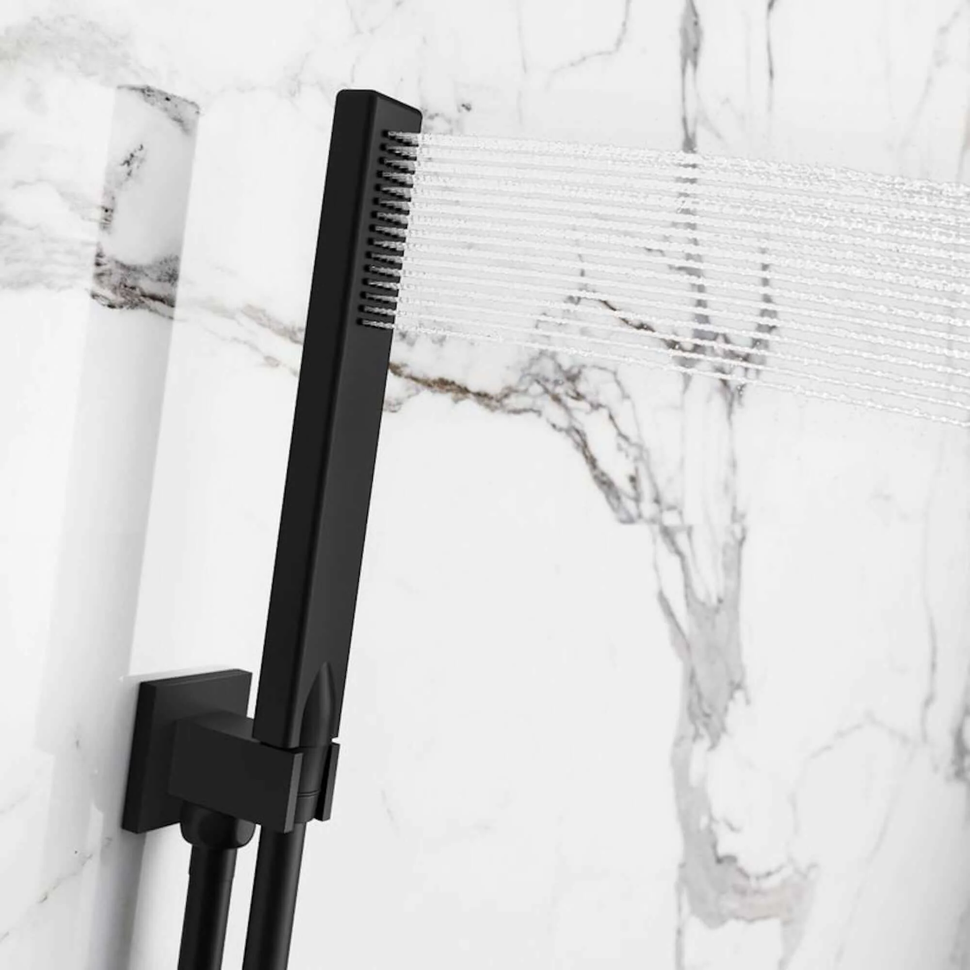Square shower outlet elbow with holder for handheld shower head - black - Image 2