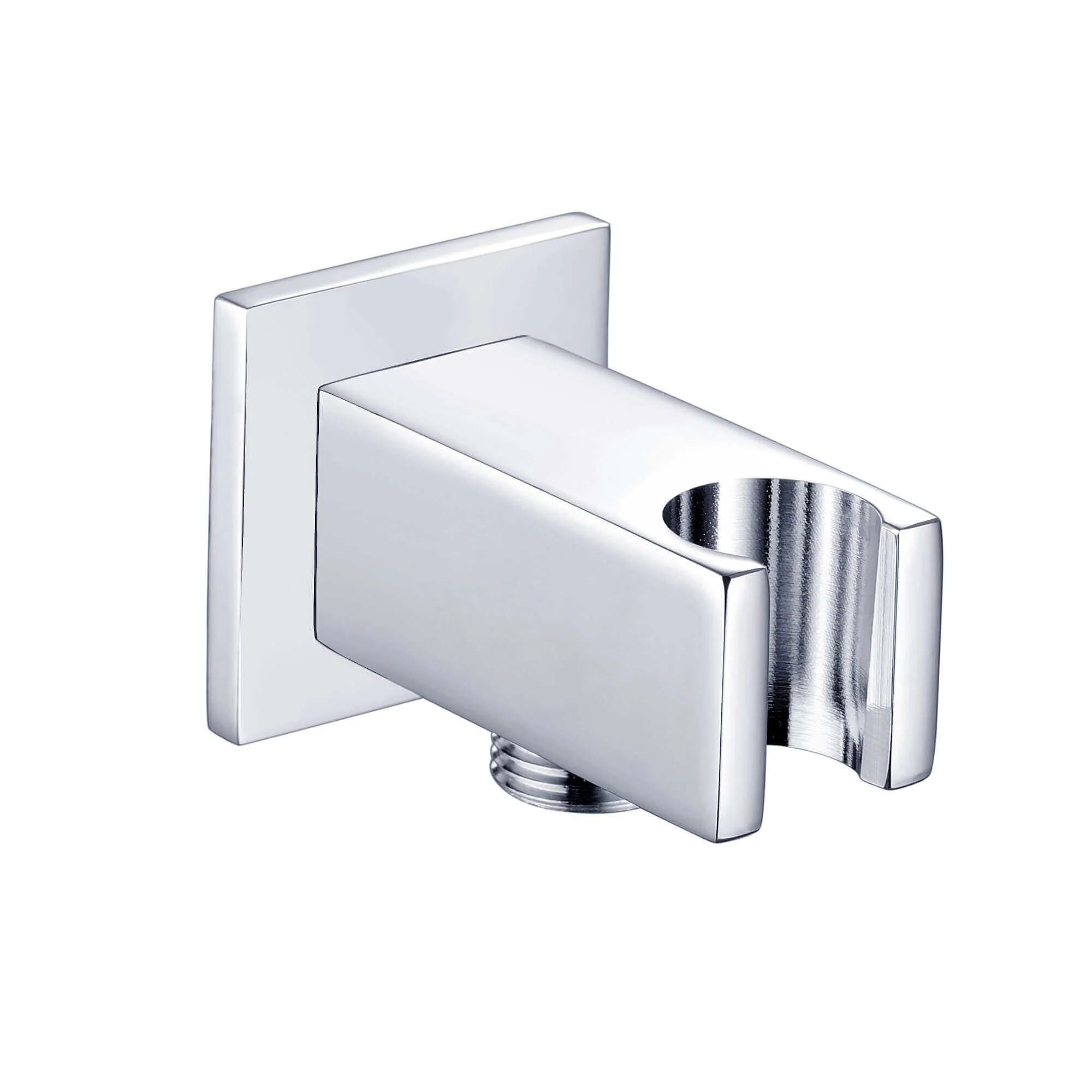 Square shower outlet elbow with holder for handheld shower head - chrome