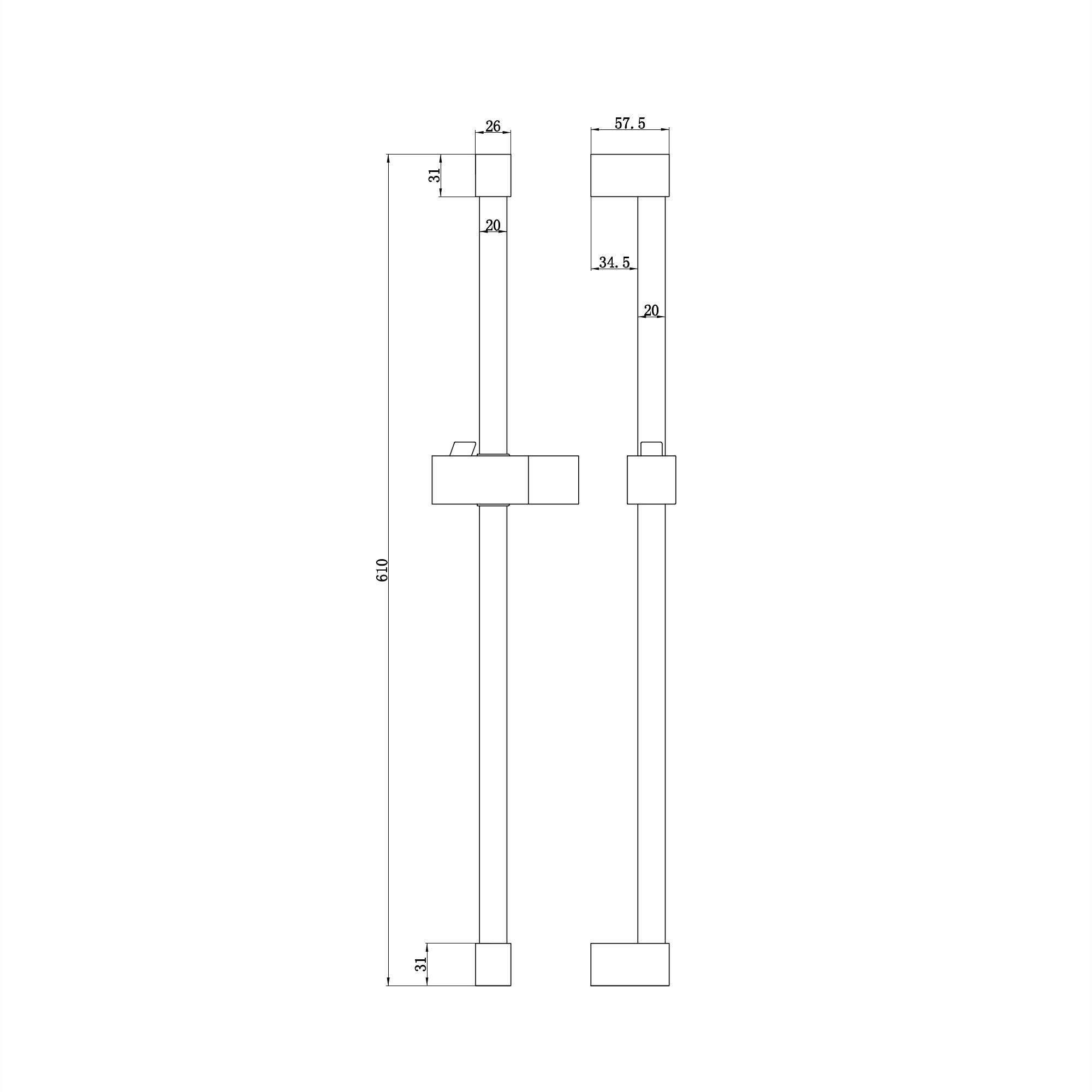 Square shower slider rail bar with hand shower holder - chrome - Image 2