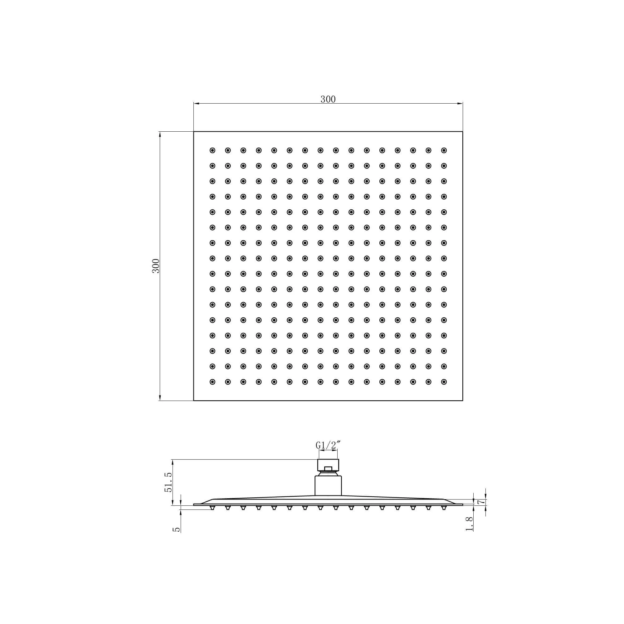 Square ultra slim shower head stainless steel 300mm - brushed brass - Image 4
