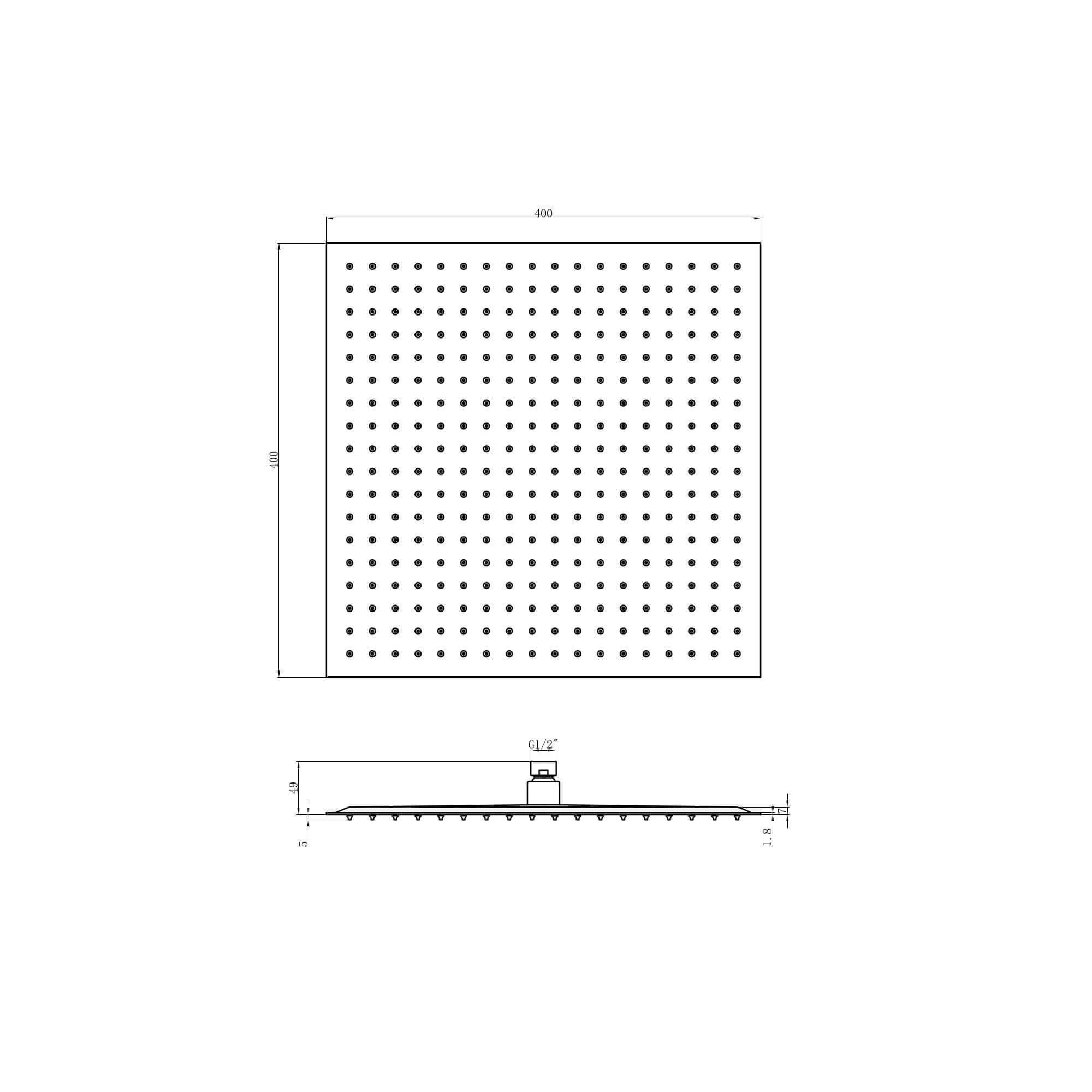 Square ultra slim shower head stainless steel 400mm - matt black - Image 5