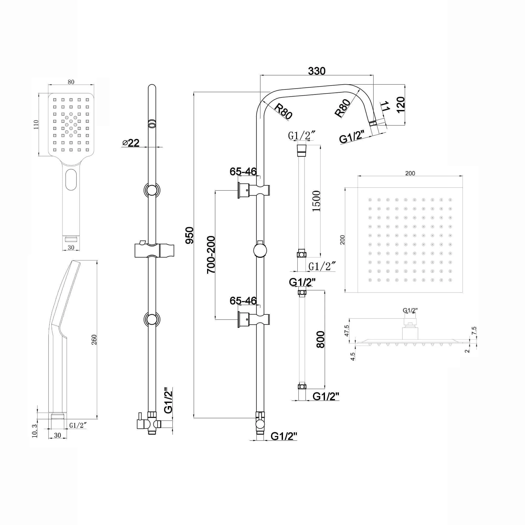 Stella bundle incl. bath shower mixer tap with dual riser rail, basin mixer, bath and basin wastes - chrome - Image 7