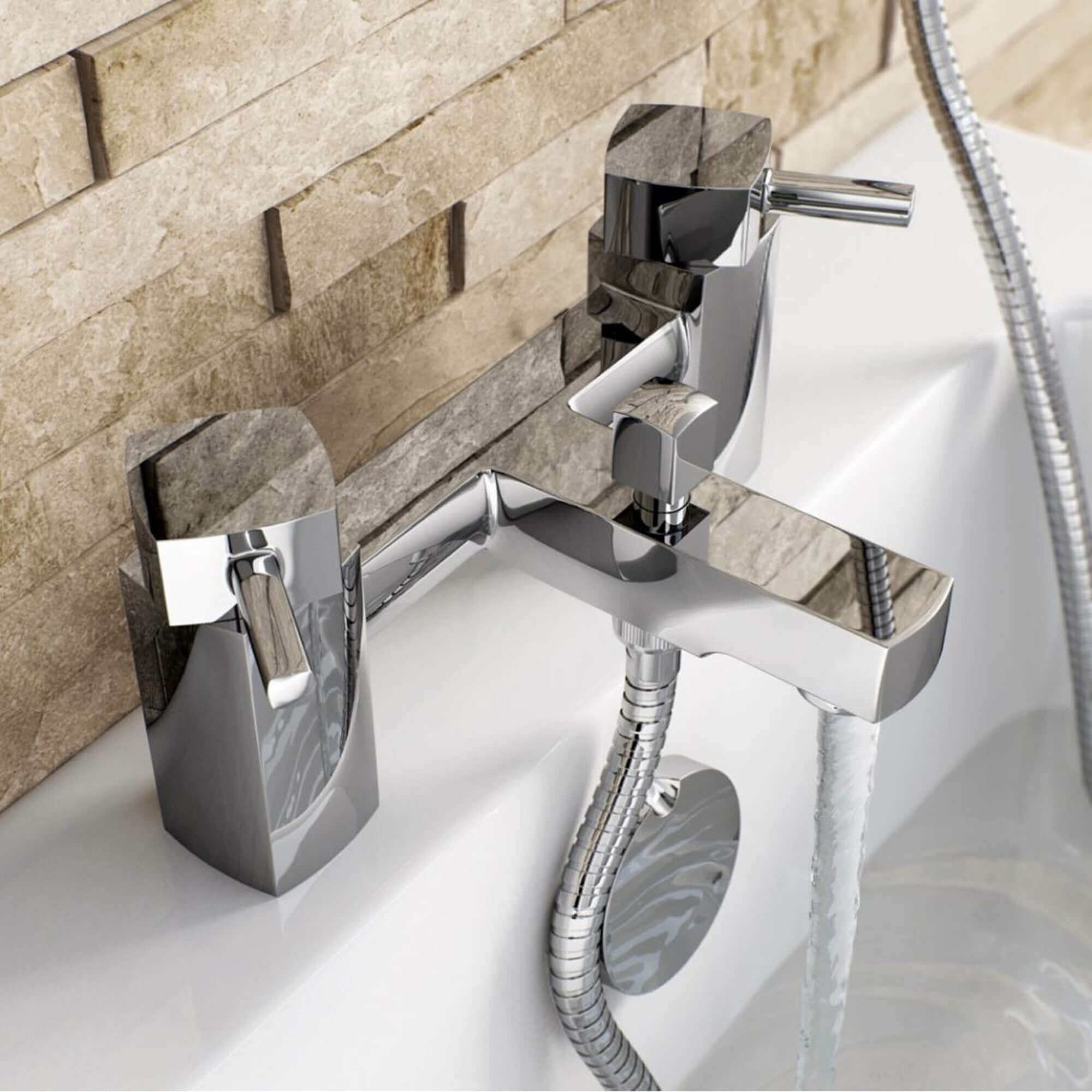 Stella contemporary bath shower mixer filler tap angular shape - chrome - Image 4