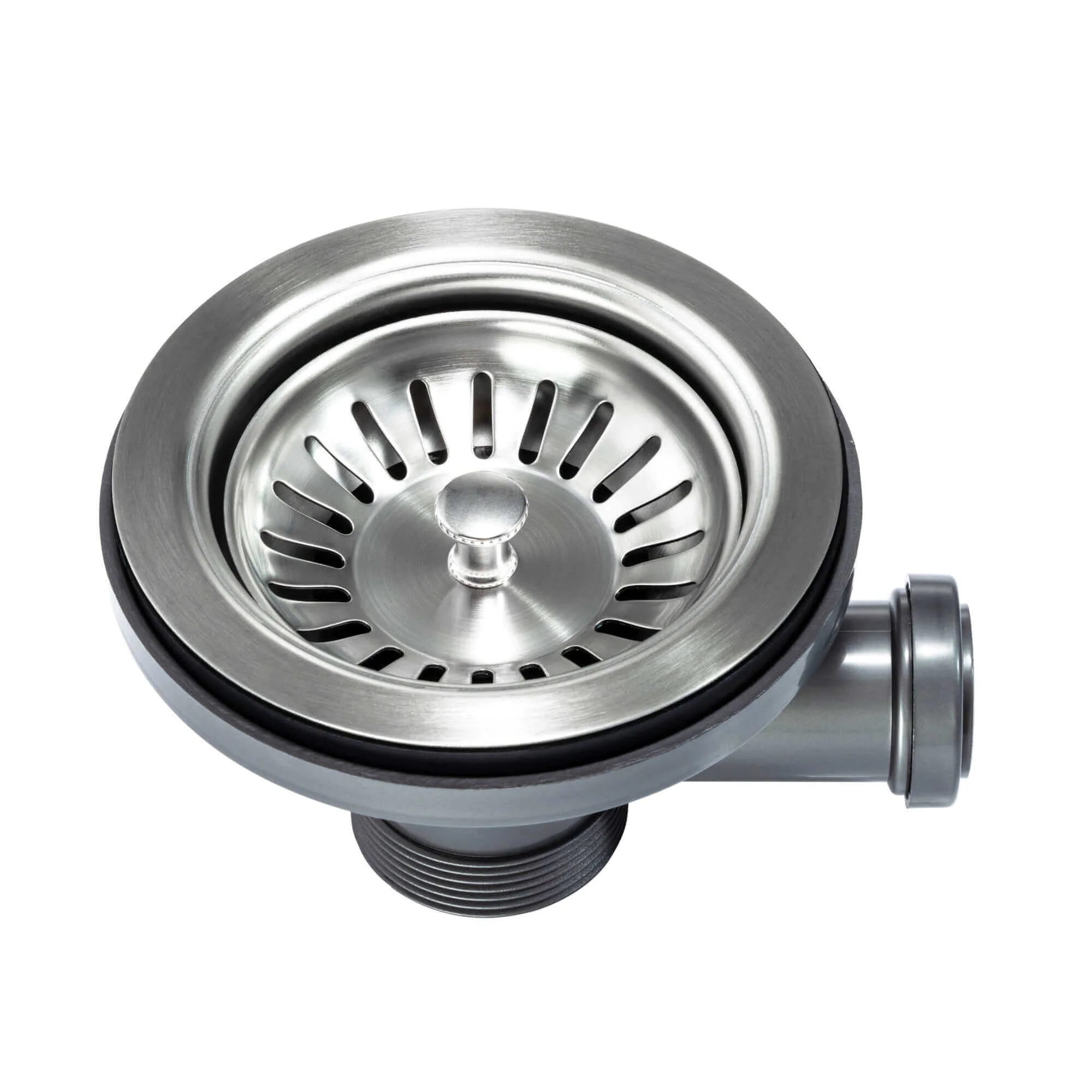 Strainer basket waste with overflow pipe for single 1.0 one bowl kitchen sink - brushed steel - Image 3