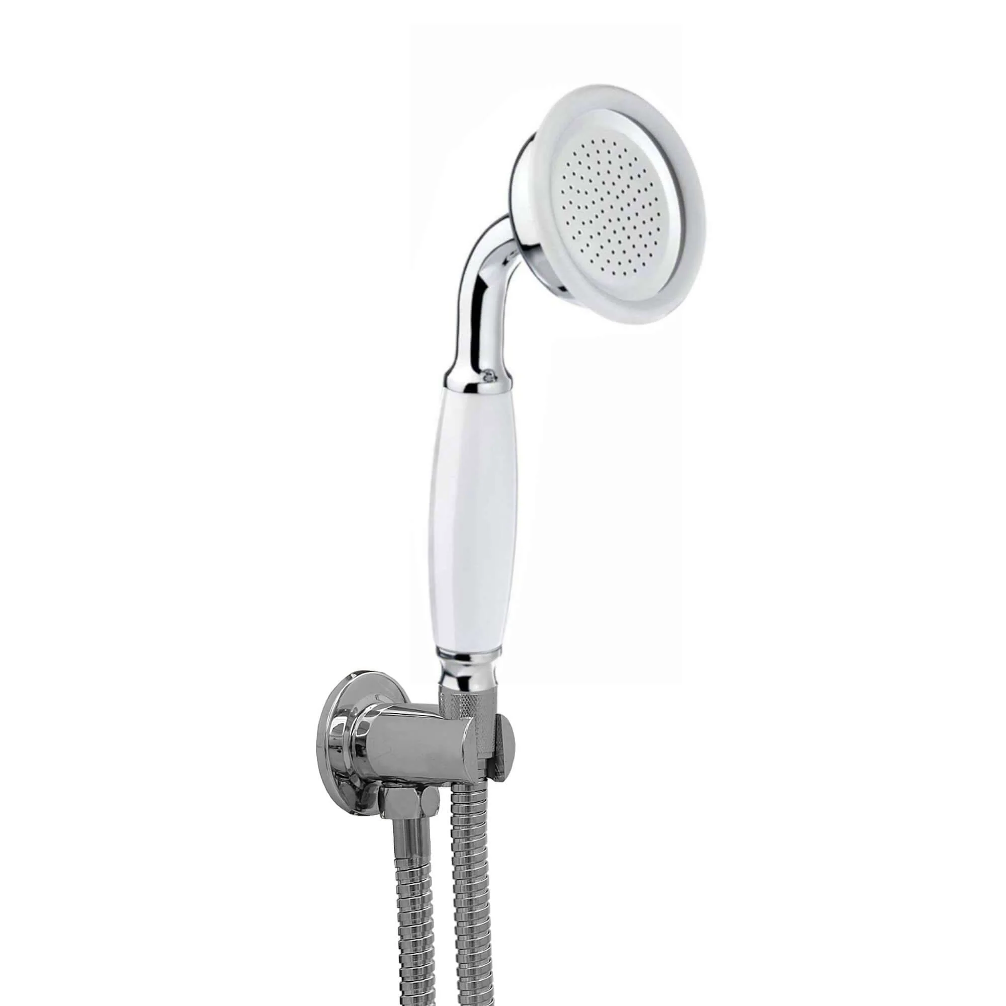 Traditional Brass & White Ceramic Hand Shower Kit Incl. Hose And Wall Bracket With Outlet - Chrome
