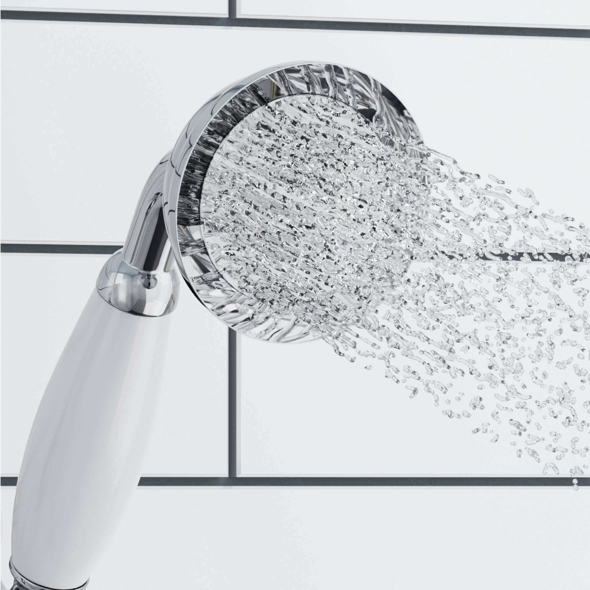 Traditional Brass & White Ceramic Hand Shower Kit Incl. Hose And Wall Bracket With Outlet - Chrome - Image 2