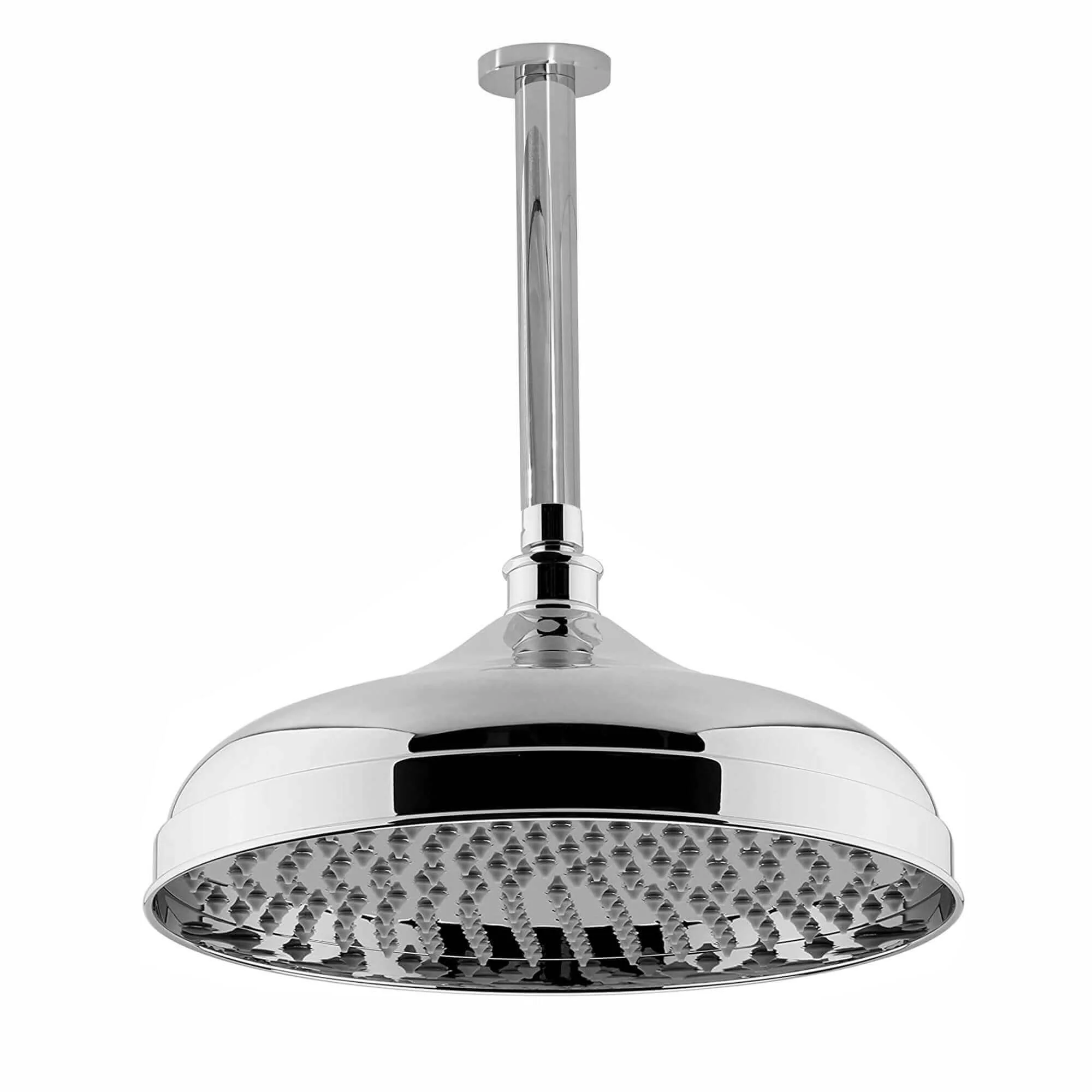 Traditional Ceiling Fixed Apron Brass Shower Head 12" With 180mm Ceiling Shower Arm - Chrome