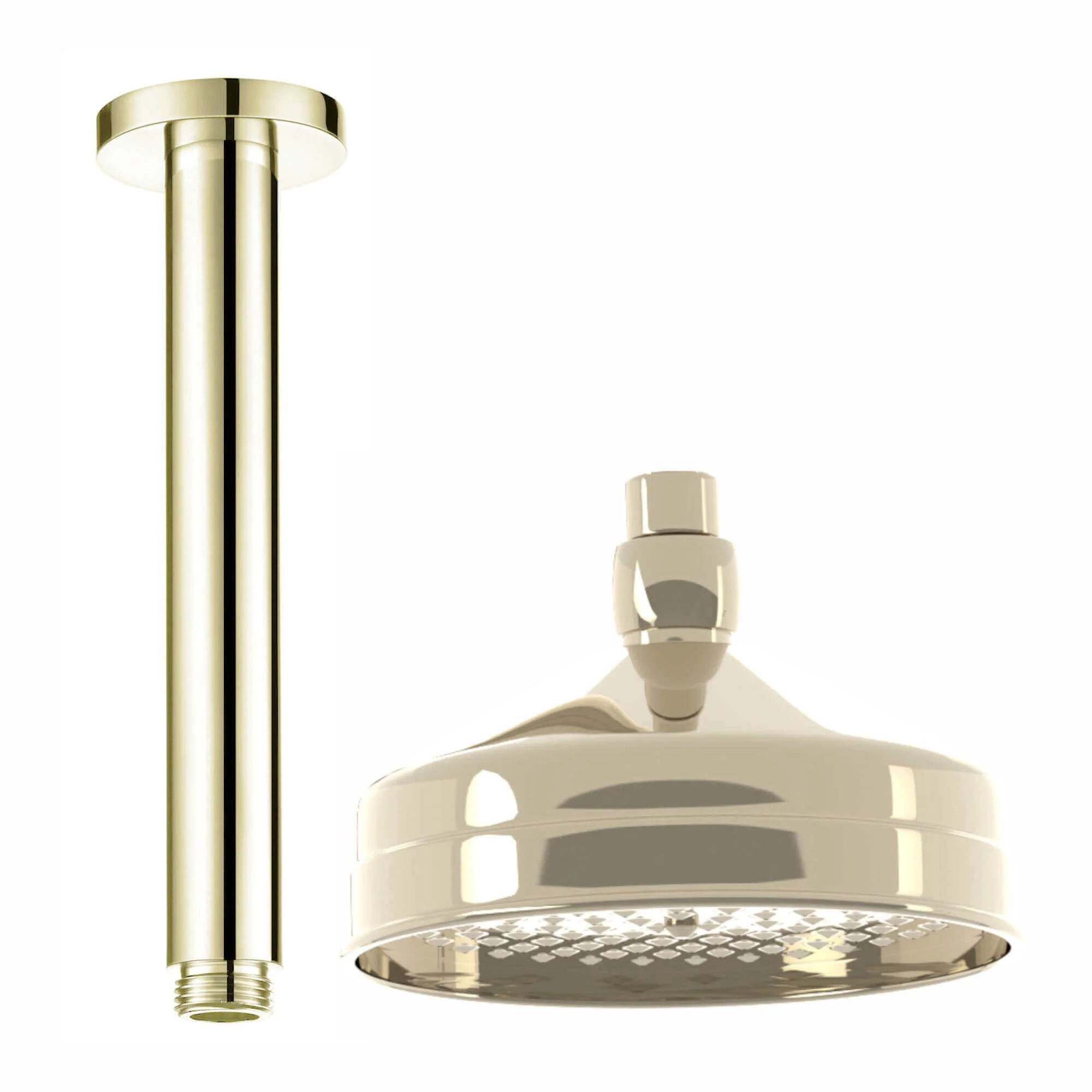Traditional Ceiling Fixed Apron Brass Shower Head 6" With 180mm Ceiling Shower Arm - Gold