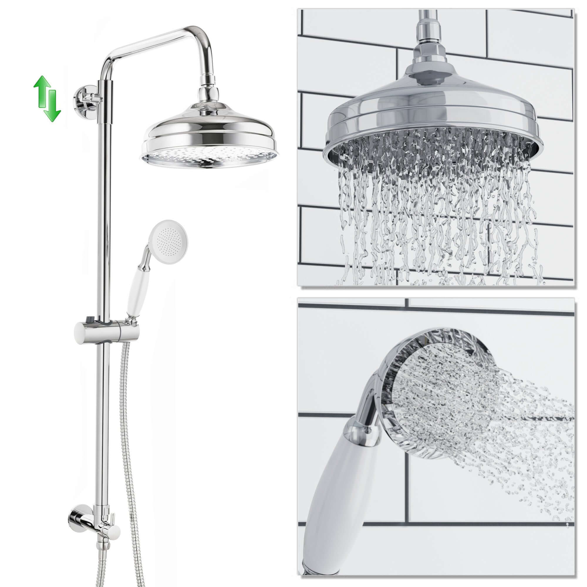 Traditional dual shower riser rail kit for concealed installation - chrome