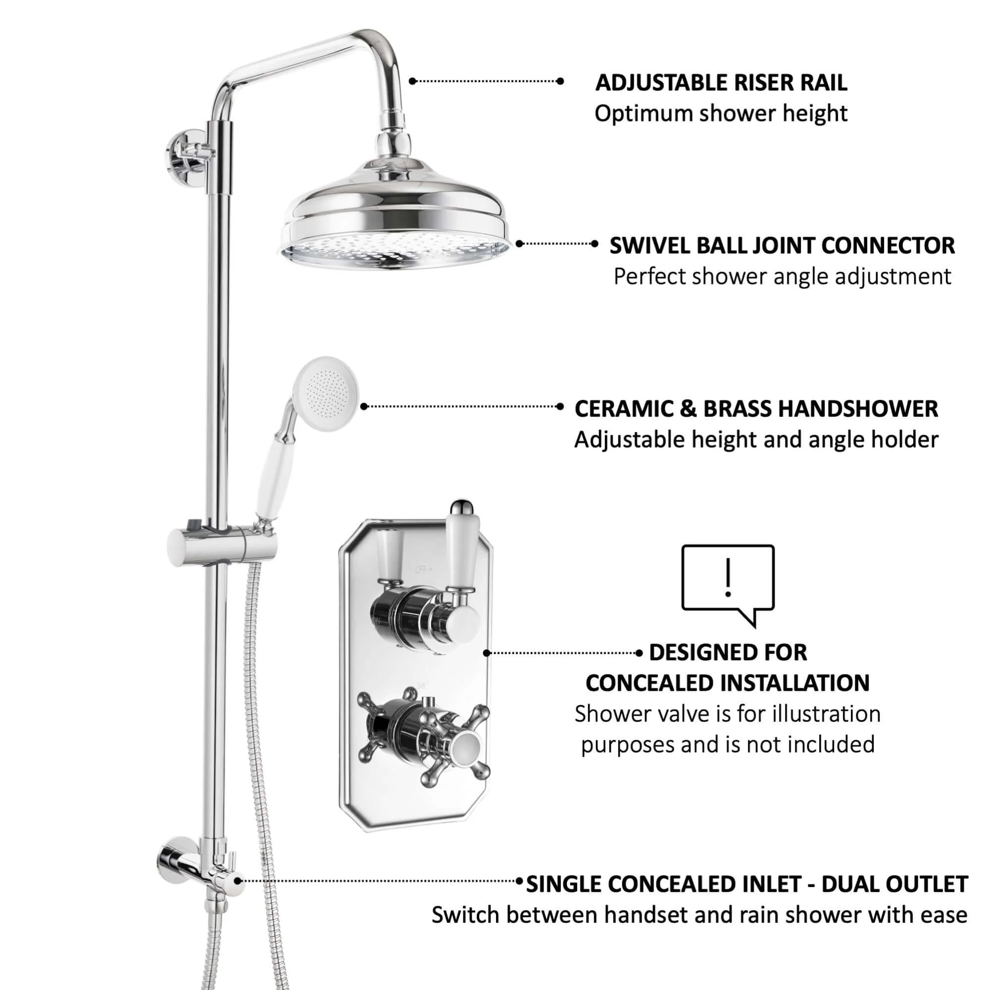 Traditional dual shower riser rail kit for concealed installation - chrome - Image 5