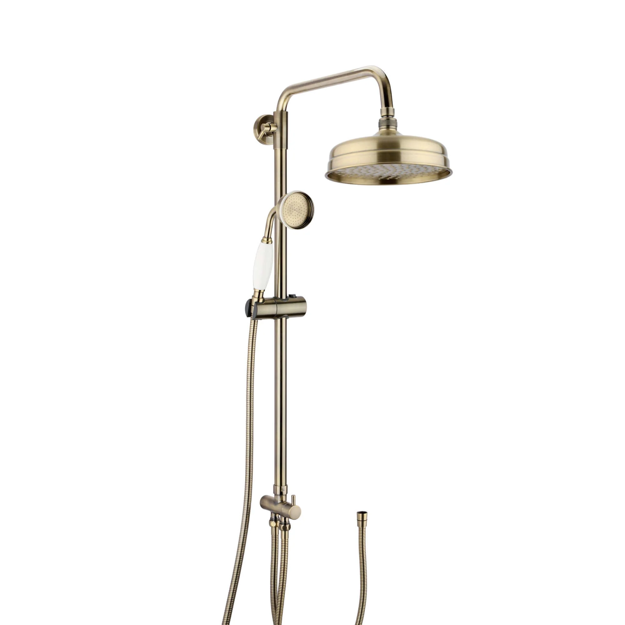 Traditional dual shower riser rail kit for exposed installation - antique brass
