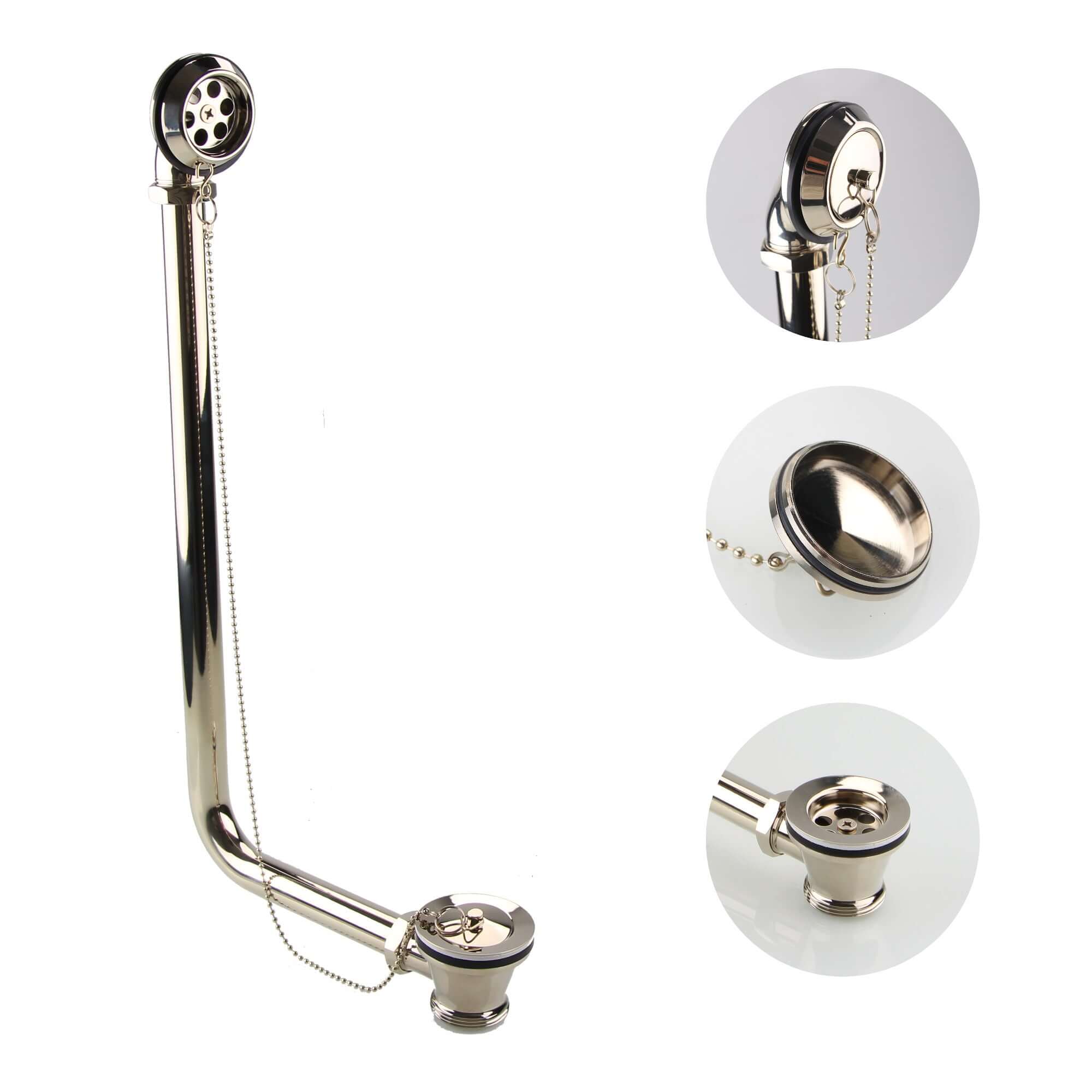 Traditional Exposed Bath Retainer Waste & Ball Chain Plug with Overflow - Gold - Image 5