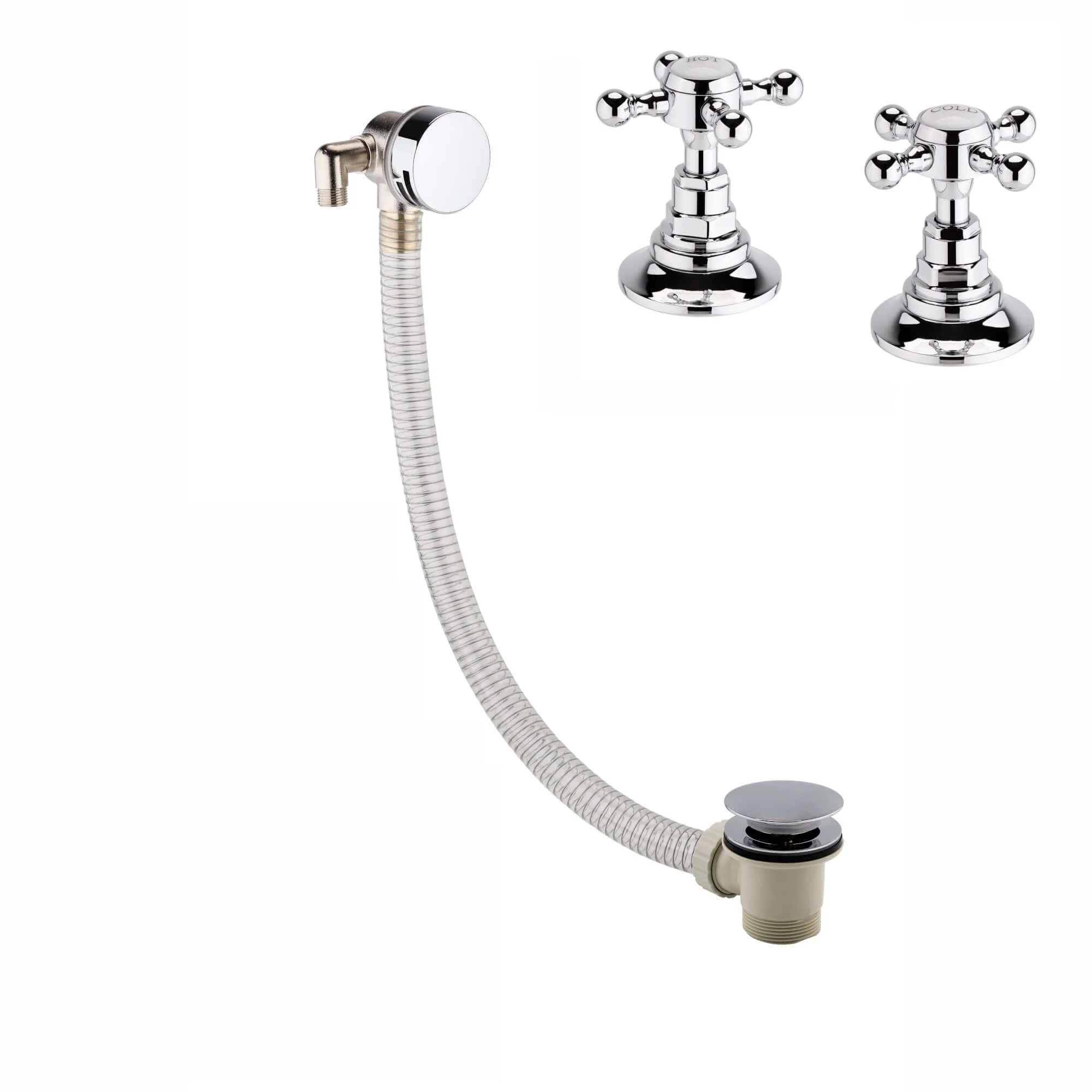 Traditional overflow bath filler with 3/4" deck bath side valves (pair) - chrome