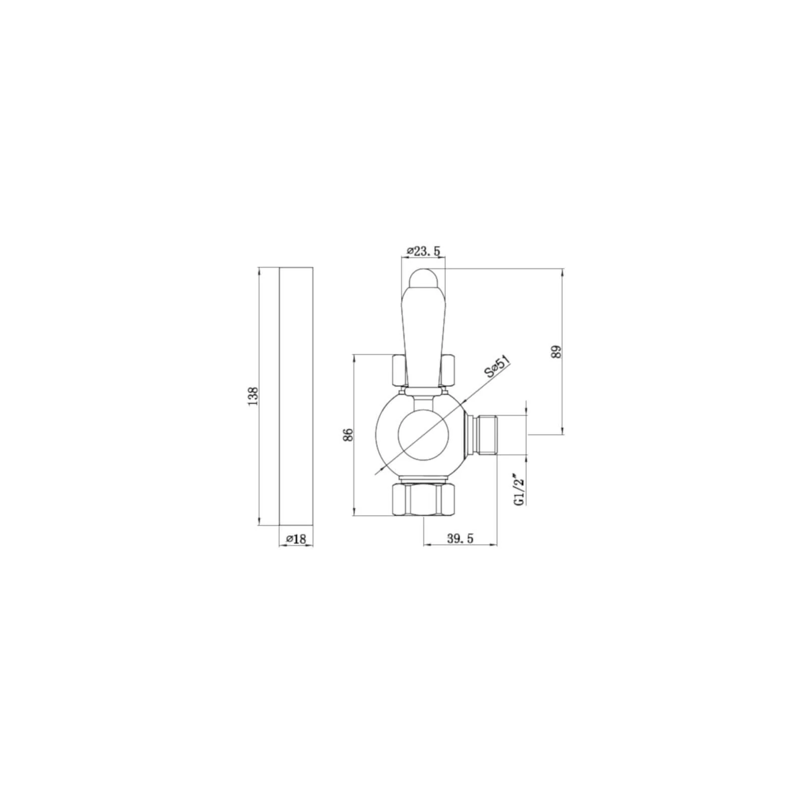 Downton traditional shower diverter with 18mm diameter extension pipe - gold - Image 3