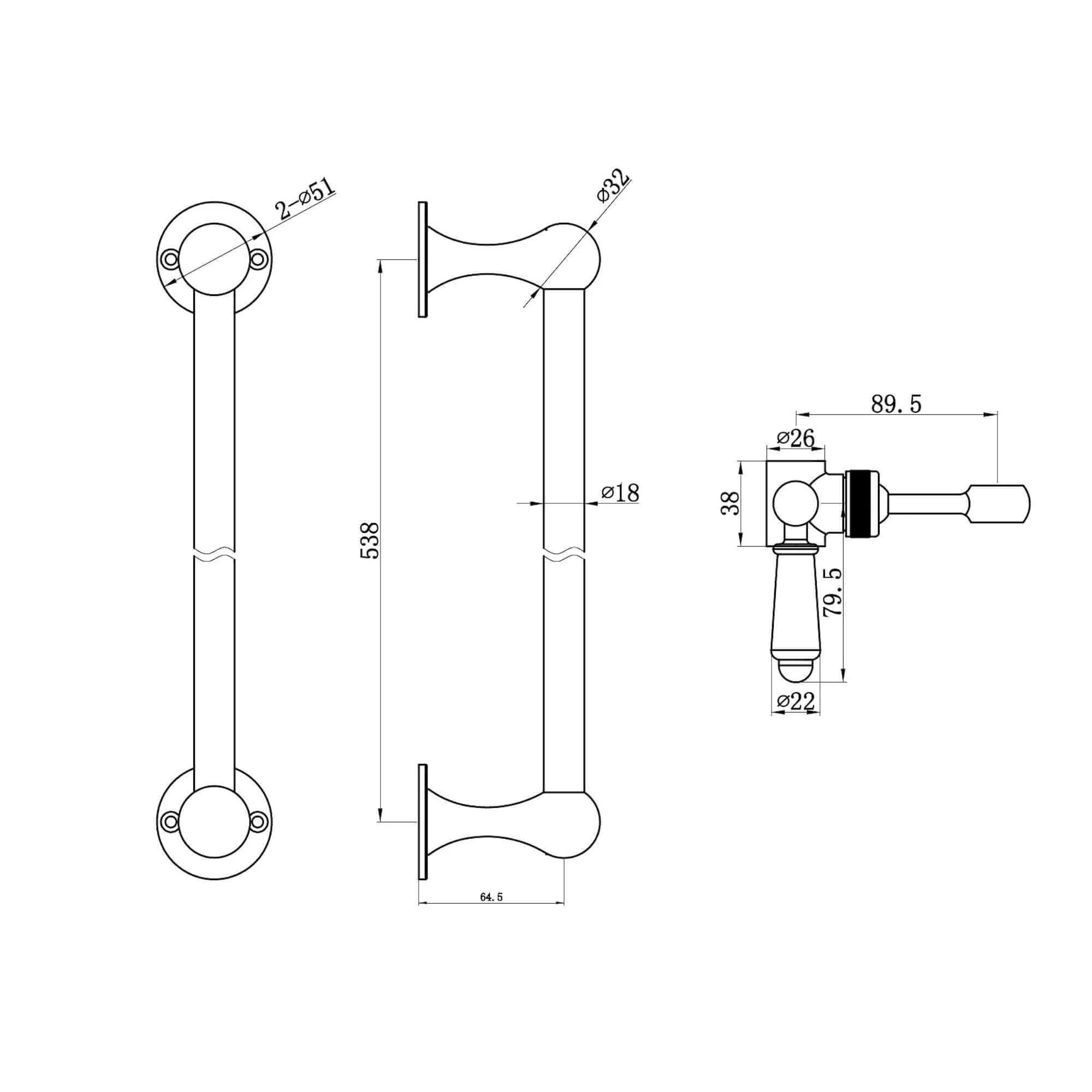 Traditional shower slider rail brass with white ceramic lever bracket - antique brass - Image 3