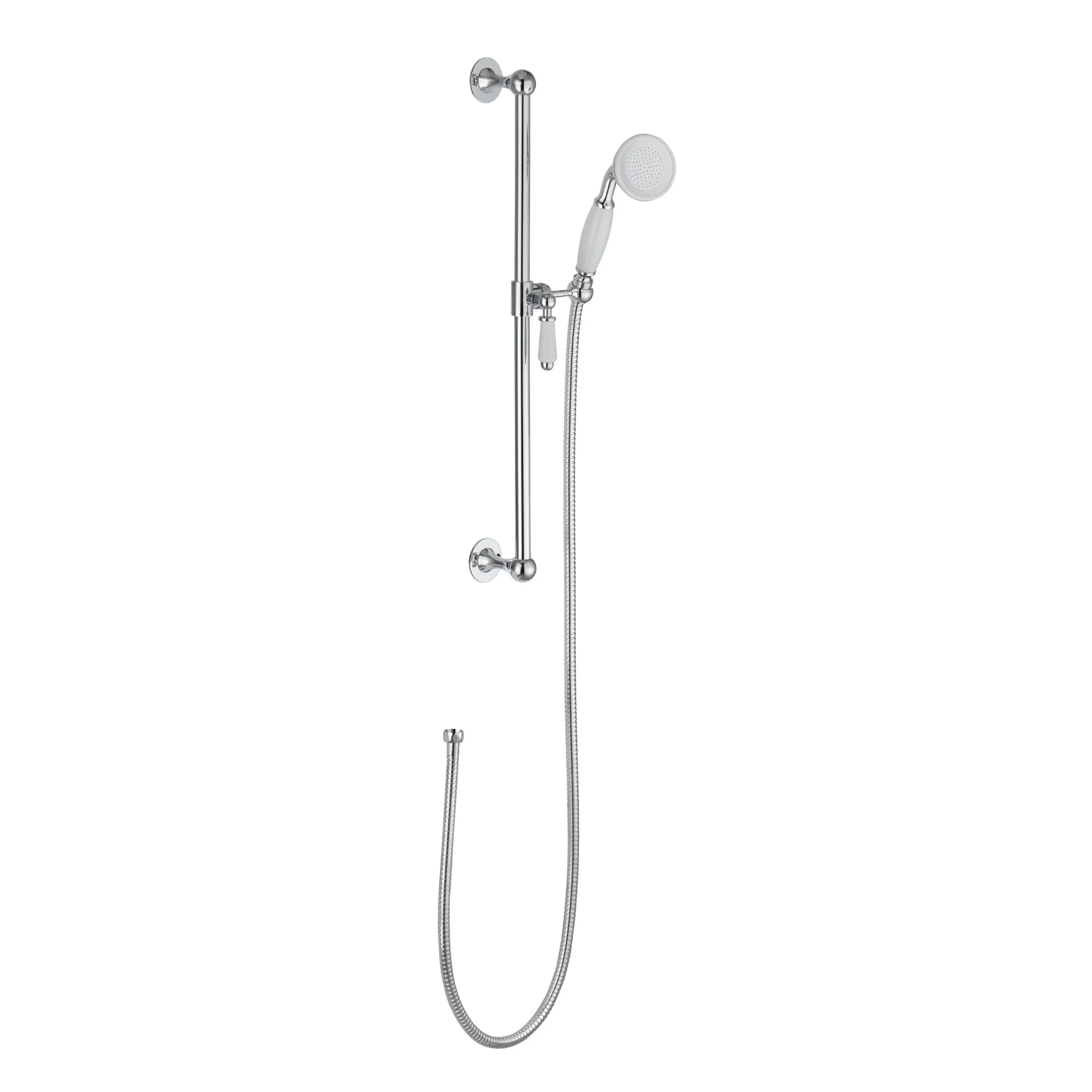 Traditional Shower Slider Rail Kit Lever Design With Brass White Ceramic Handset and Hose - Chrome - Image 4