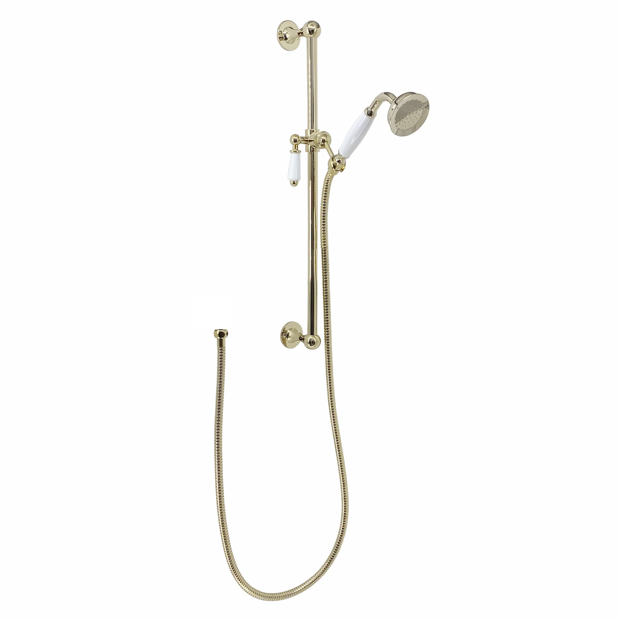 Traditional Shower Slider Rail Kit Lever Design With Brass White Ceramic Handset and Hose - Gold - Image 4