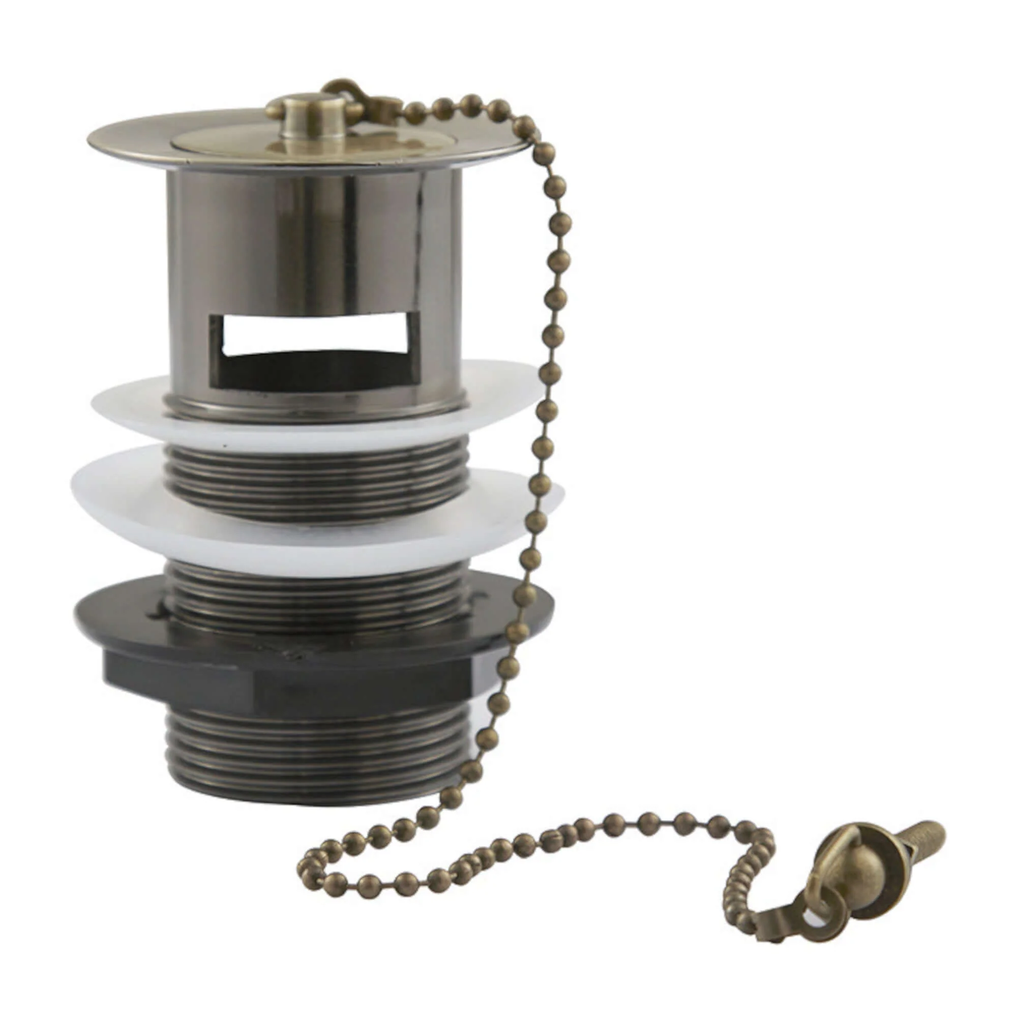Traditional slotted basin waste with plug and ball chain - antique brass
