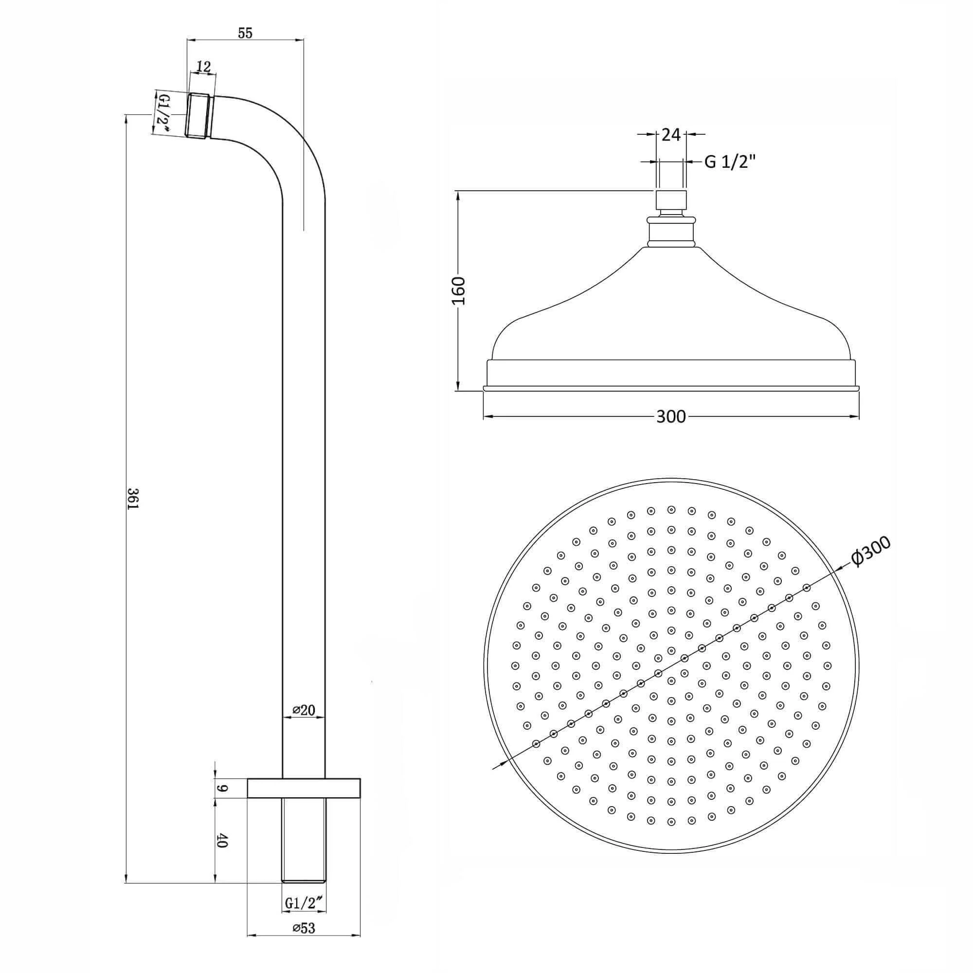 Traditional Wall Fixed Apron Brass Shower Head 12" With Shower Arm - Antique Brass - Image 2